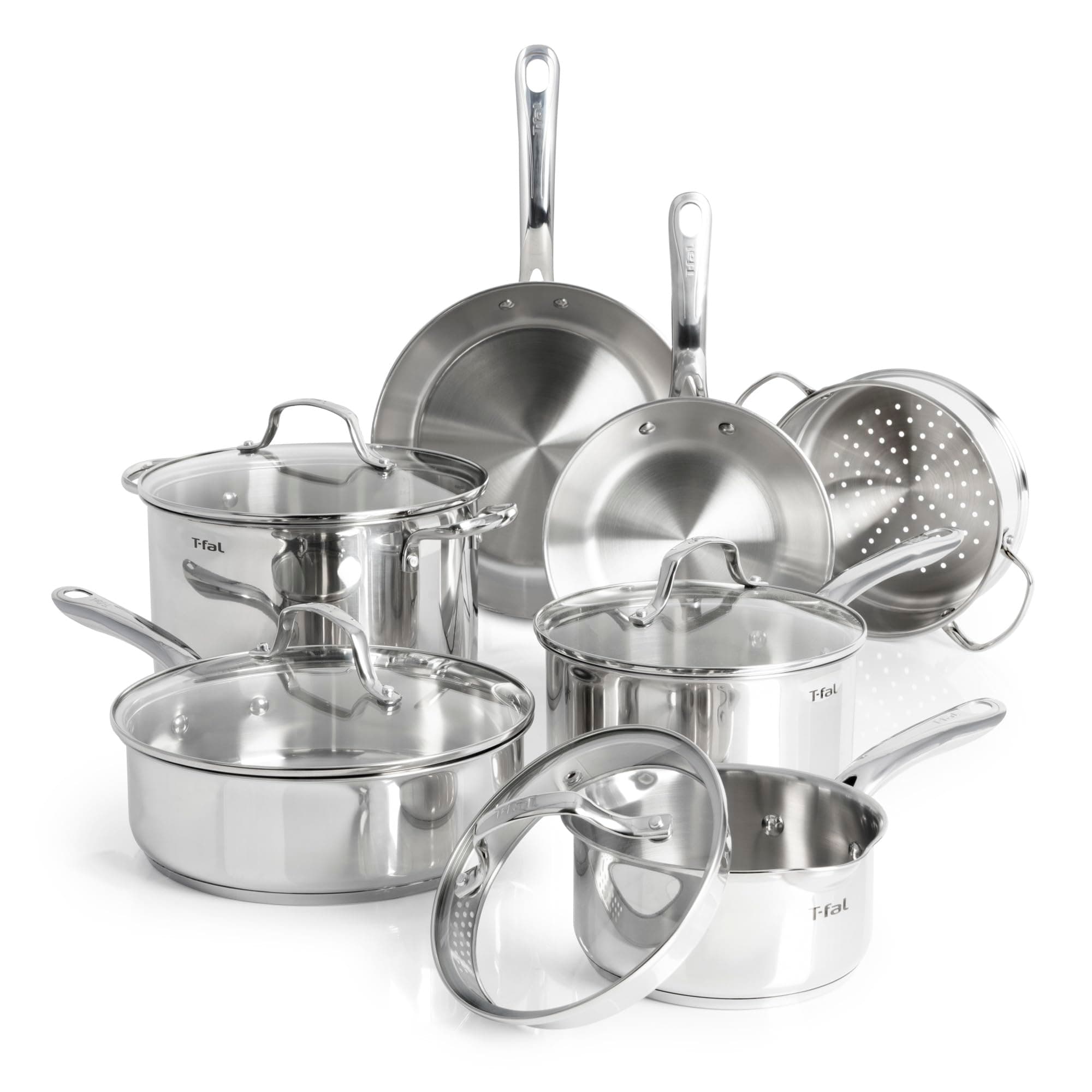 Tefal Stainless Collection Cookware Set, 11 Piece, Silver