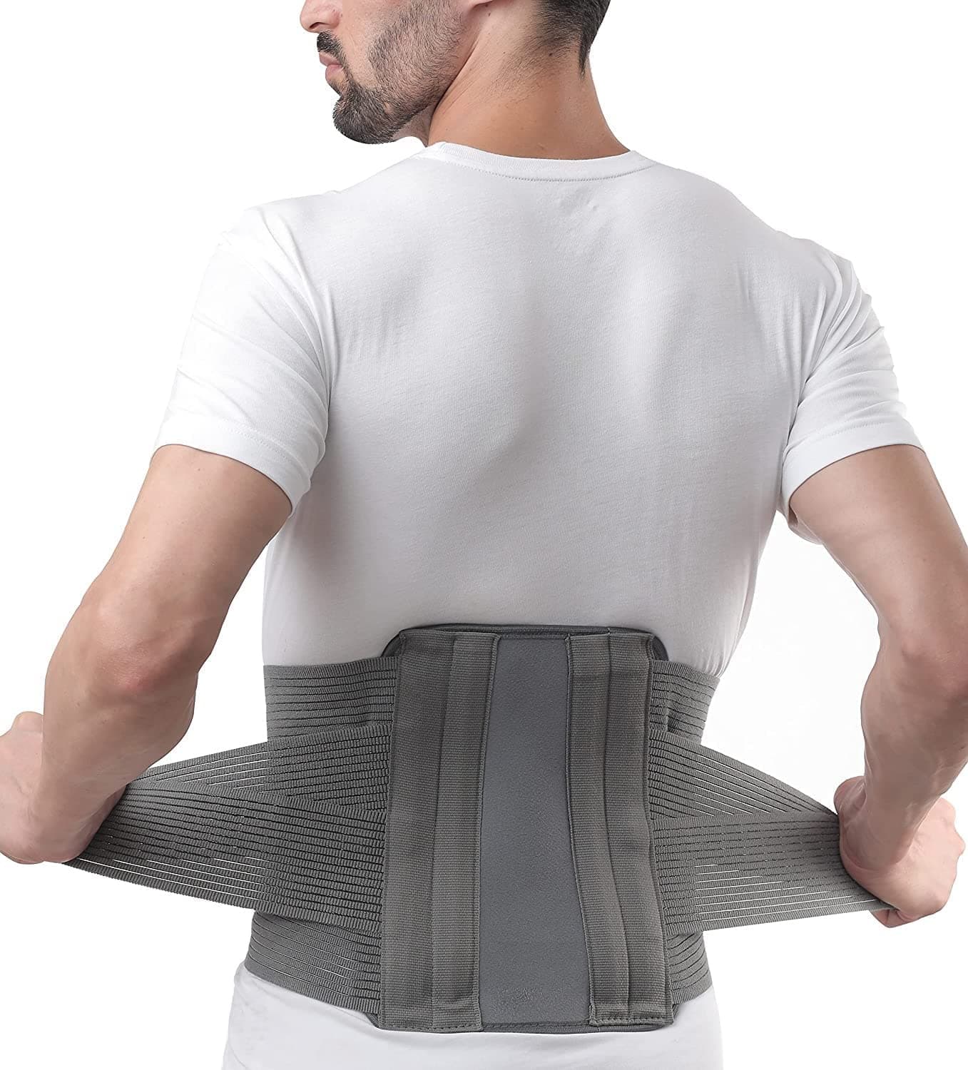 Unisex Contoured Lumbar Support Belt, Back Support Belt For Back Pain, Sciatica, Herniated Disc, Scoliosis With Adjustable Straps And 4 Rigid Stays, Non toxic (Large(36"-40"), Grey)