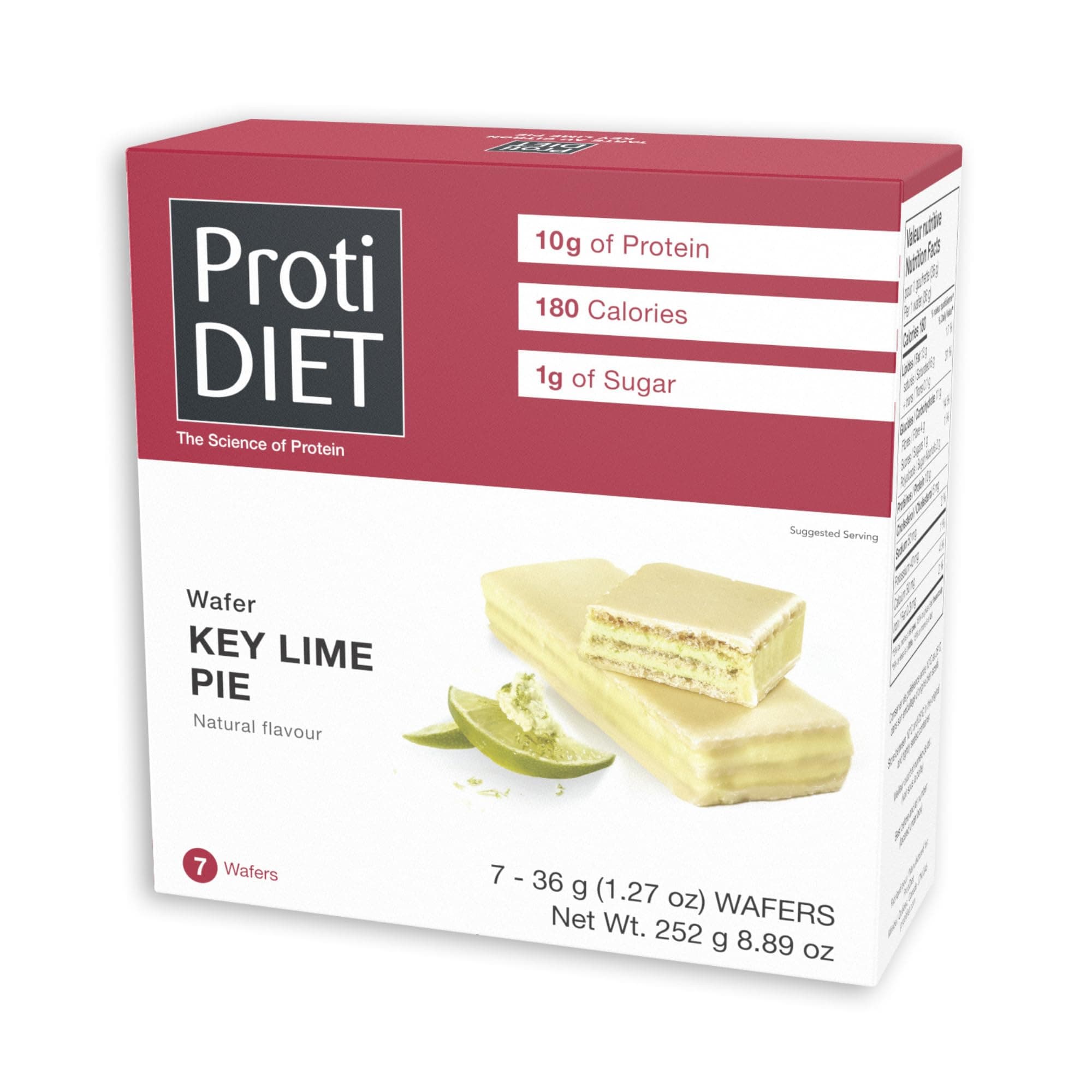 ProtiDIET Key Lime Pie Protein Wafer Bar - Low Sugar High Protein Snacks for Adults, Perfect On the Go Meal Replacement Bar and Nutritional Snack - 7 Key Lime Wafers Per Box