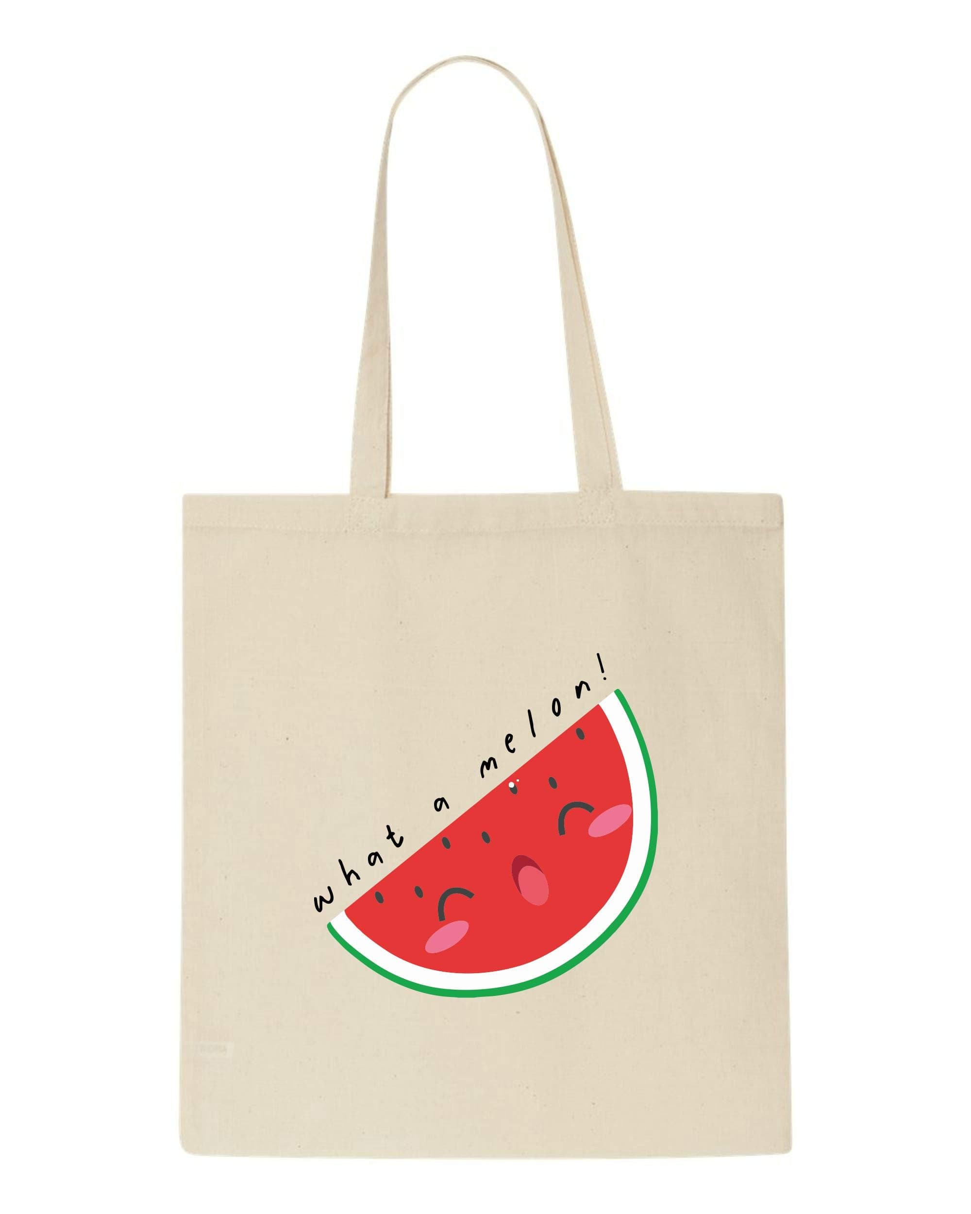What A Melon Watermelon Fruit And Vegetable (with face) pun jokestote style shopping bag