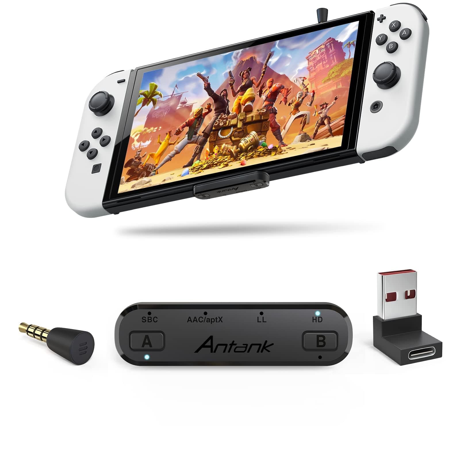 Antank Bluetooth Audio Transmitter (USB Type-C) Support aptX-HD aptX Low Latency AAC Compatible with Nintendo Switch/Lite/OLED/ PS4/ PS5/ PC Bluetooth Adapter with in-Game Chat Microphone
