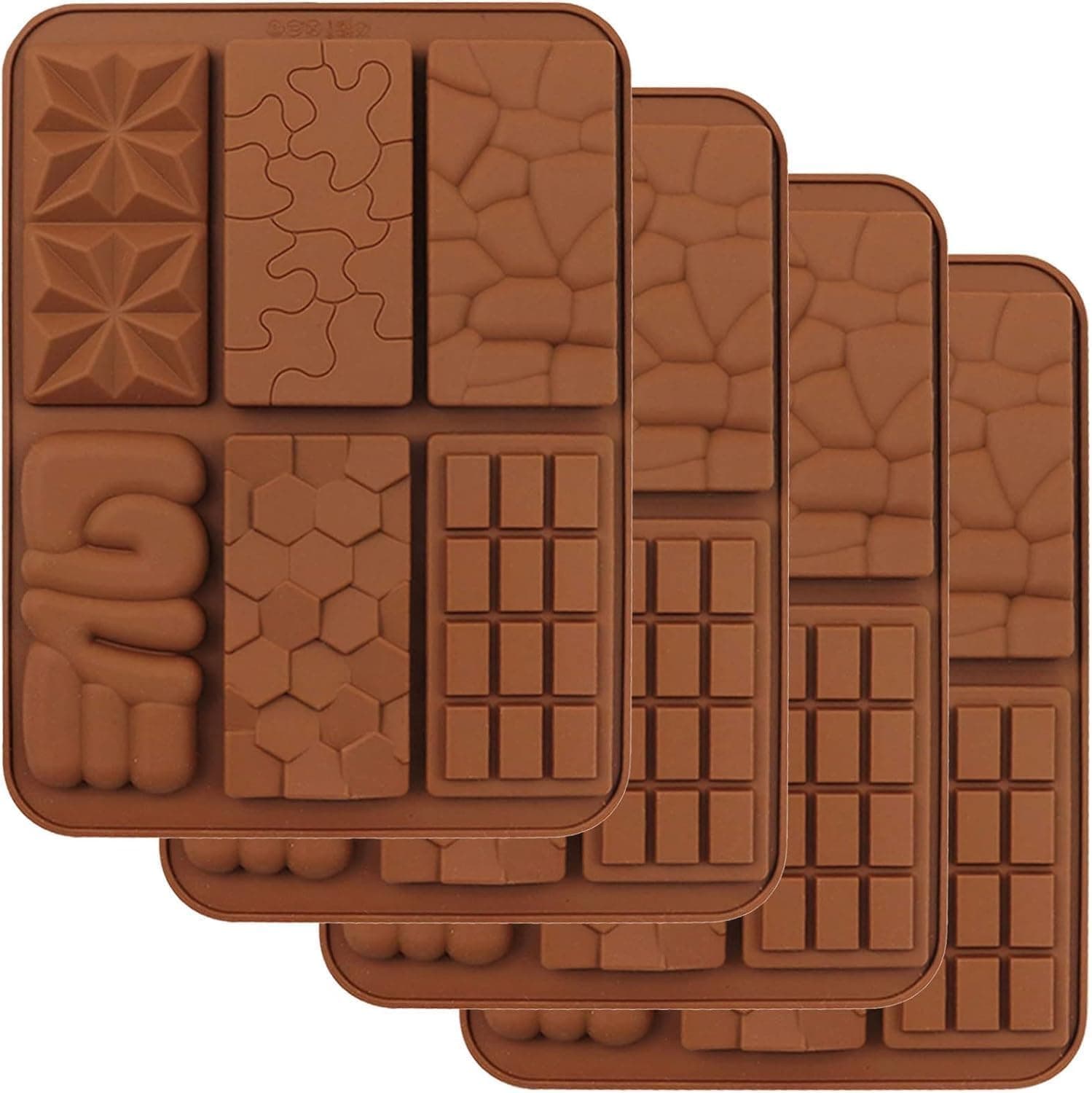 4 Pack Chocolate Molds, Nonstick Silicone Chocolate Candy Molds, Biodegradable Chocolate Bar Molds for Baking, Chocolate Snacks, Protein and Energy Bar Silicone Molds. (6 Cavity Molds)
