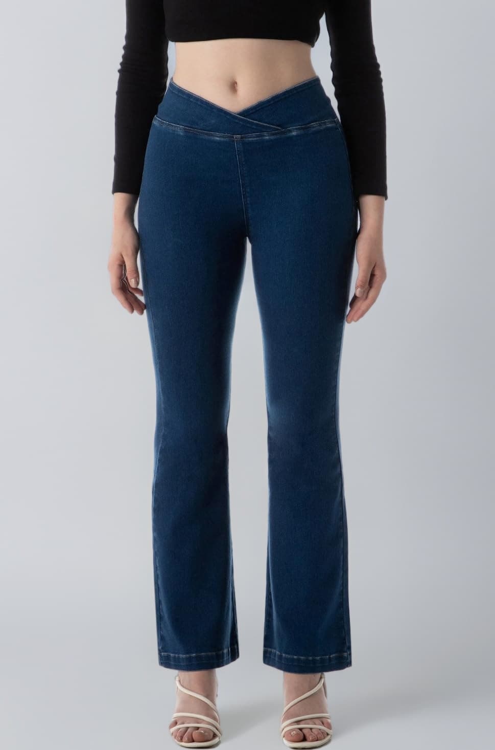 INKD Women's Flared Pull-on Jeans - Mid-Rise| Enzyme Wash | Slant Waistband | Jeans for Women (Available in Plus Sizes)