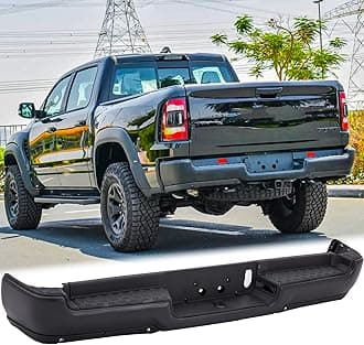 Rear Steel Step Bumper Assembly Compatible with 2019-2024 Dodge Ram 1500 without Dual Exhaust with Park Sensor Holes Black Back Bumper Replacement for CH1103133