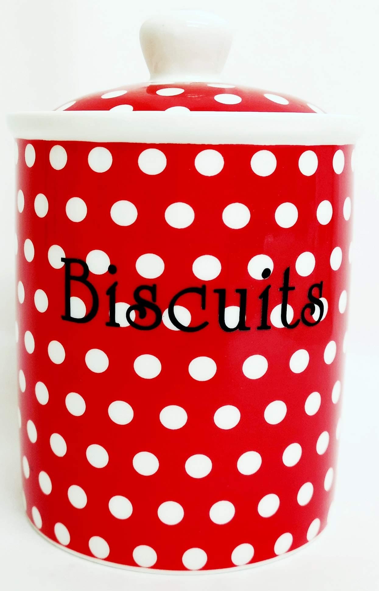 Small Red Dots Biscuits Canister Fine Bone China Red Spotty Biscuits Storage Jar Container Hand Decorated in UK