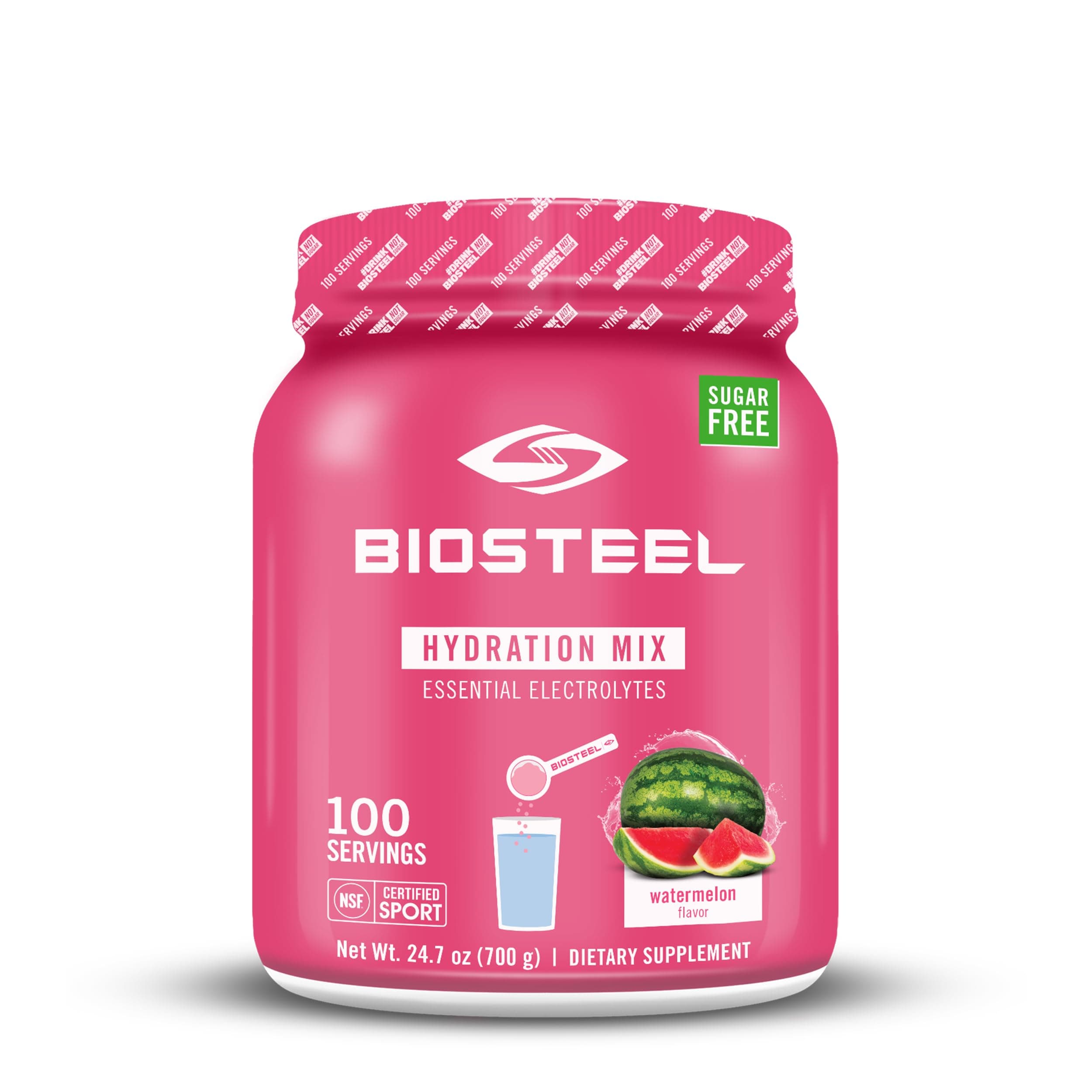 BioSteel Zero Sugar Hydration Mix, Great Tasting Hydration with 5 Essential Electrolytes, Watermelon Flavor, 100 Servings per Tub