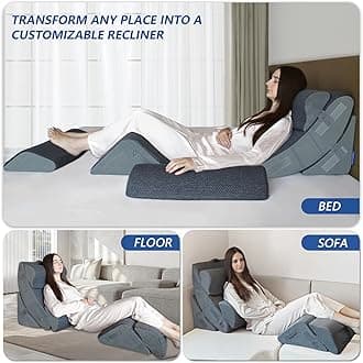 6PCS Orthopedic Bed Wedge Pillow for Sleeping, Gel Memory Foam Post Surgery Pillow Set for Back, Neck, Leg Support, Acid Reflux, Gerd, Anti Snoring, with Washable Cover & Travel Bag (Gray, 24'' Wide)