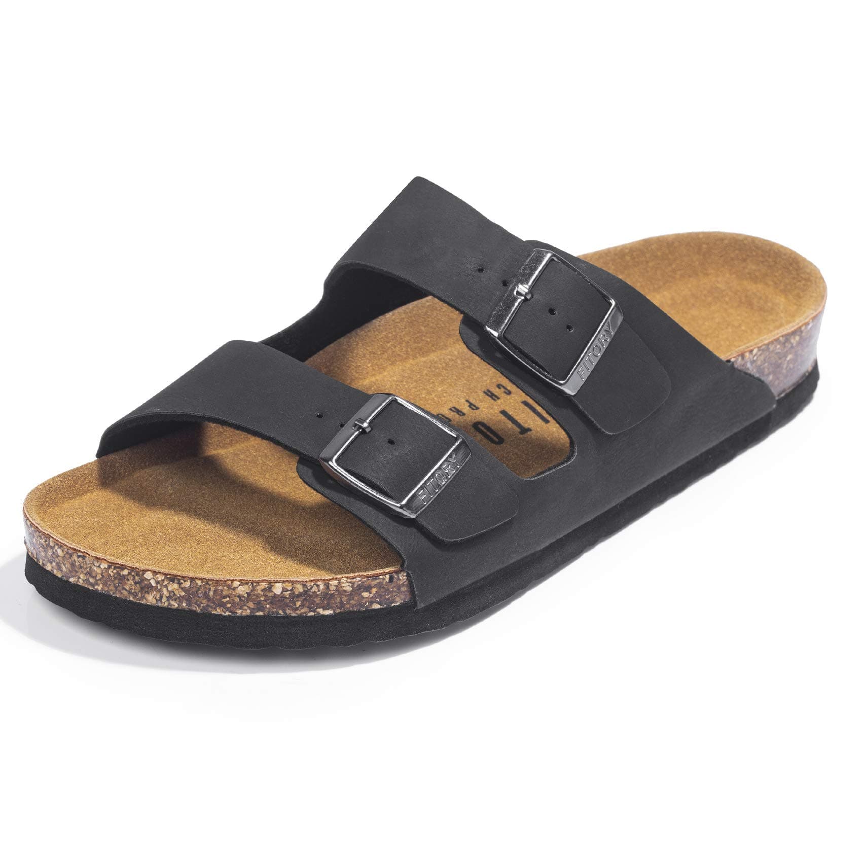 FITORY Mens Sandals, Arch Support Slides with Adjustable Buckle Straps and Cork Footbed Size 7-14.5