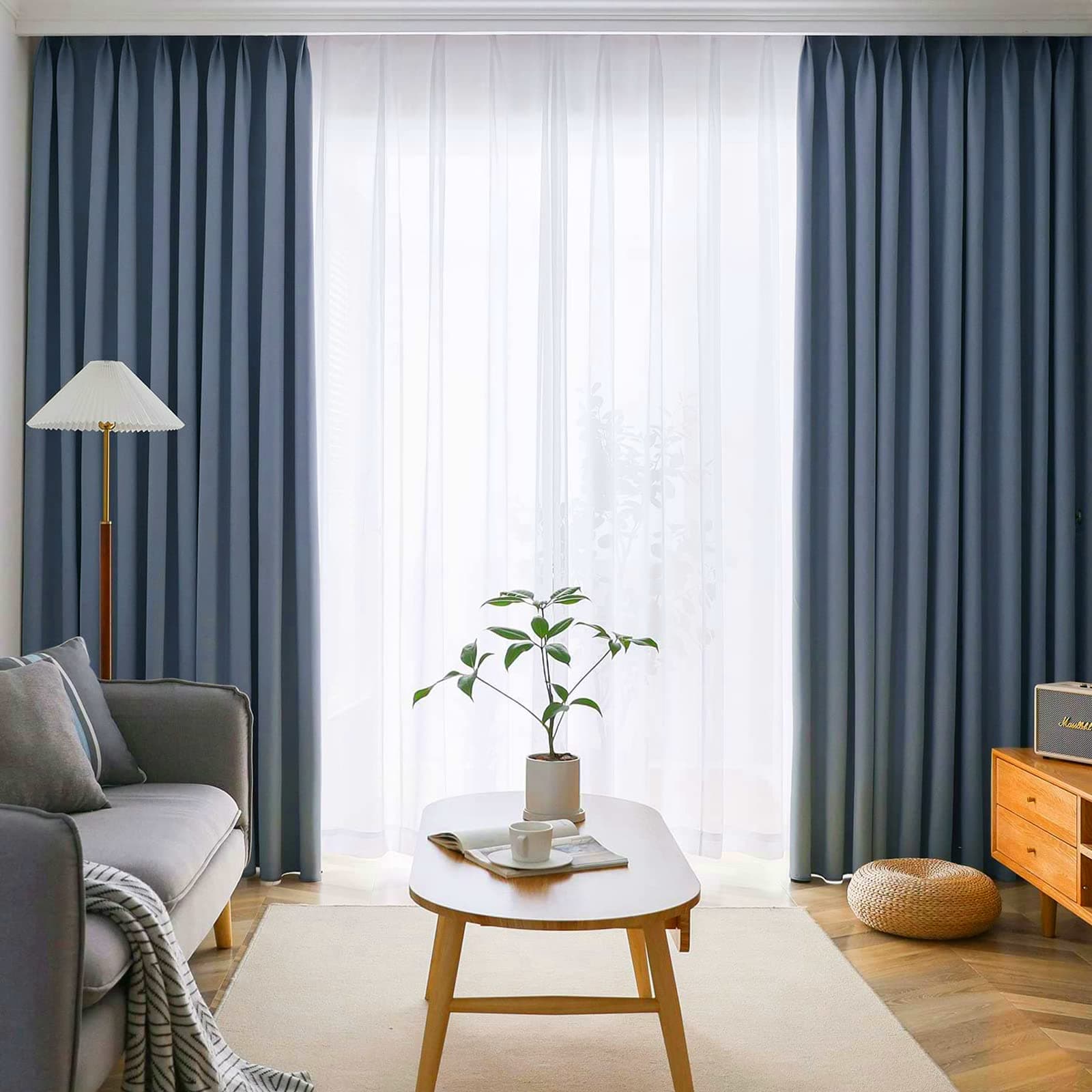 2 Pack Reversible Same Color 100% Blackout Curtains, Bedroom Simple Light Luxury Sun Protection Heat Insulation Noise Reduction Grommet Full Blackout Curtains Privacy Guarantee Curtains (Gray blue)