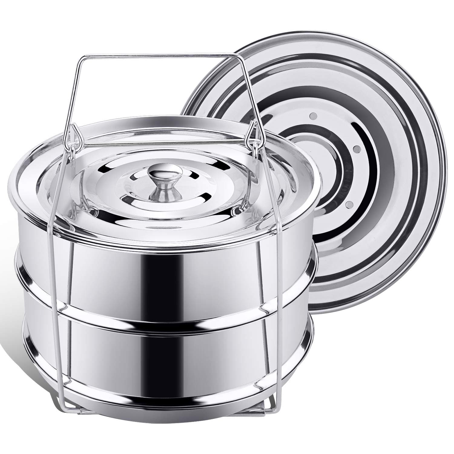 Insert Pans Compatible with Instant Pot Accessories 6/8 qt, Stainless Steel Food Steamer for Pressure Cooker,Baking, Reheating-Two Interchangeable Lids Included