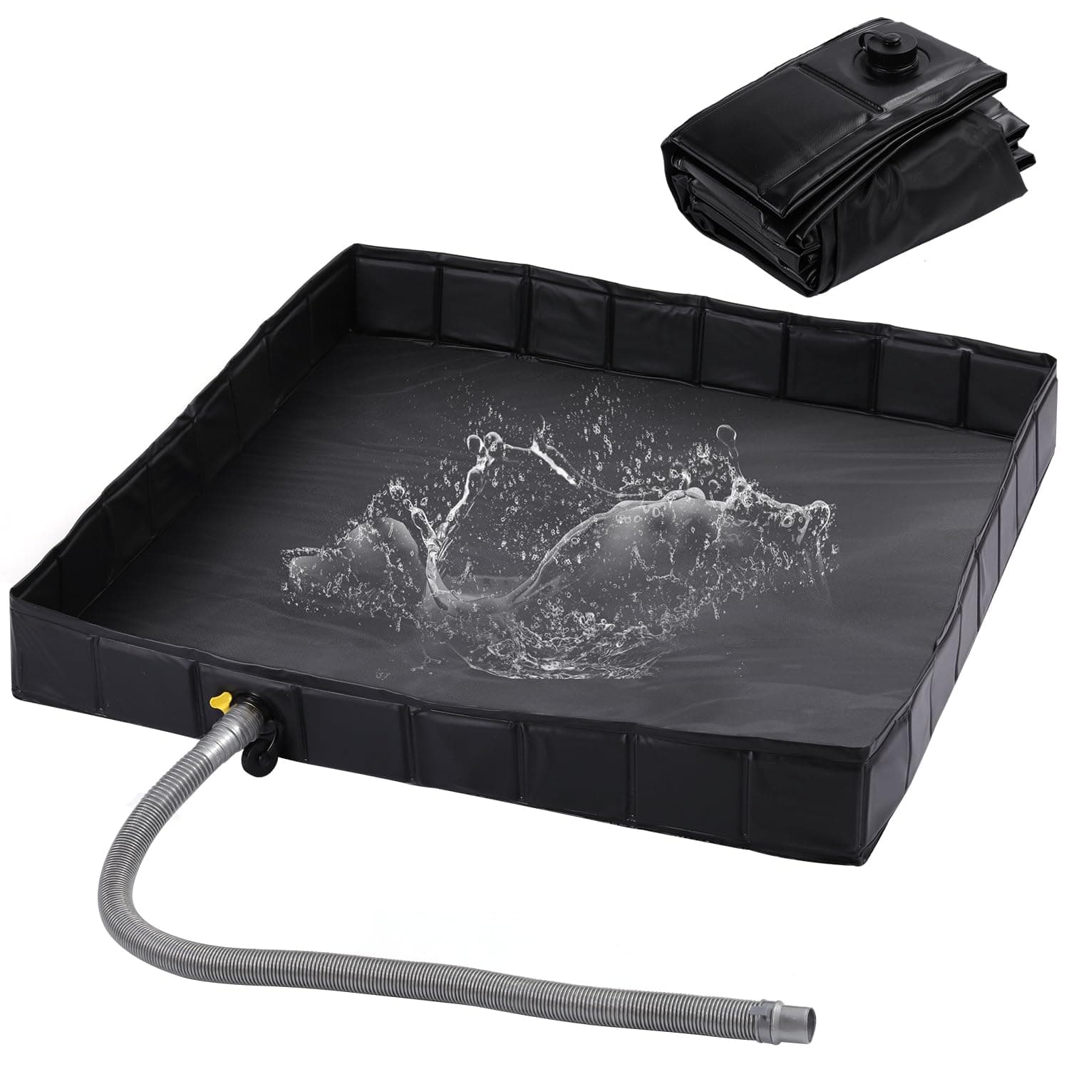 KRUI Camping Shower Base, Foldable Shower Tent Awning Base with Drain Hose to Keep Feet Clean, Portable Shower Pan for Indoor and Outdoor