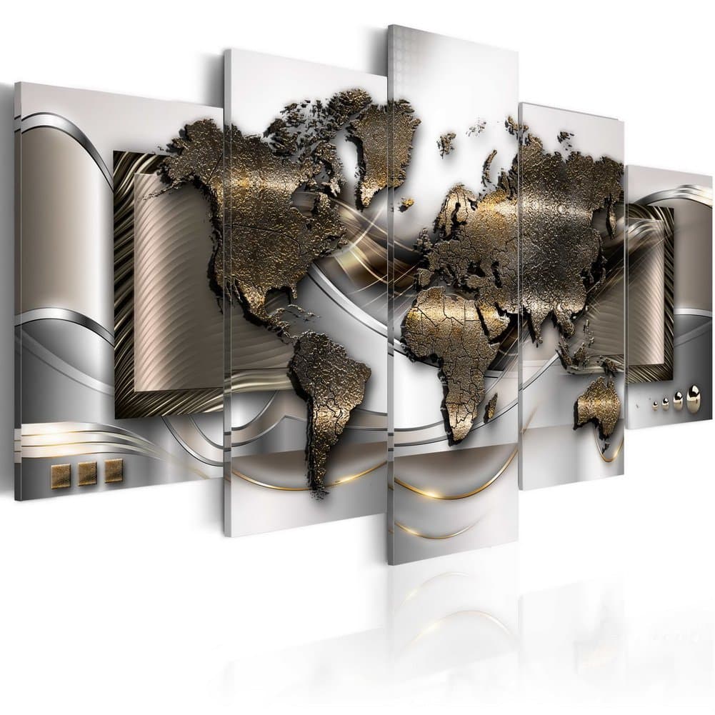 Breeze World Map Canvas Wall Art 5 Panels Framed Modern Paintings Giclee Prints Stretched Artwork