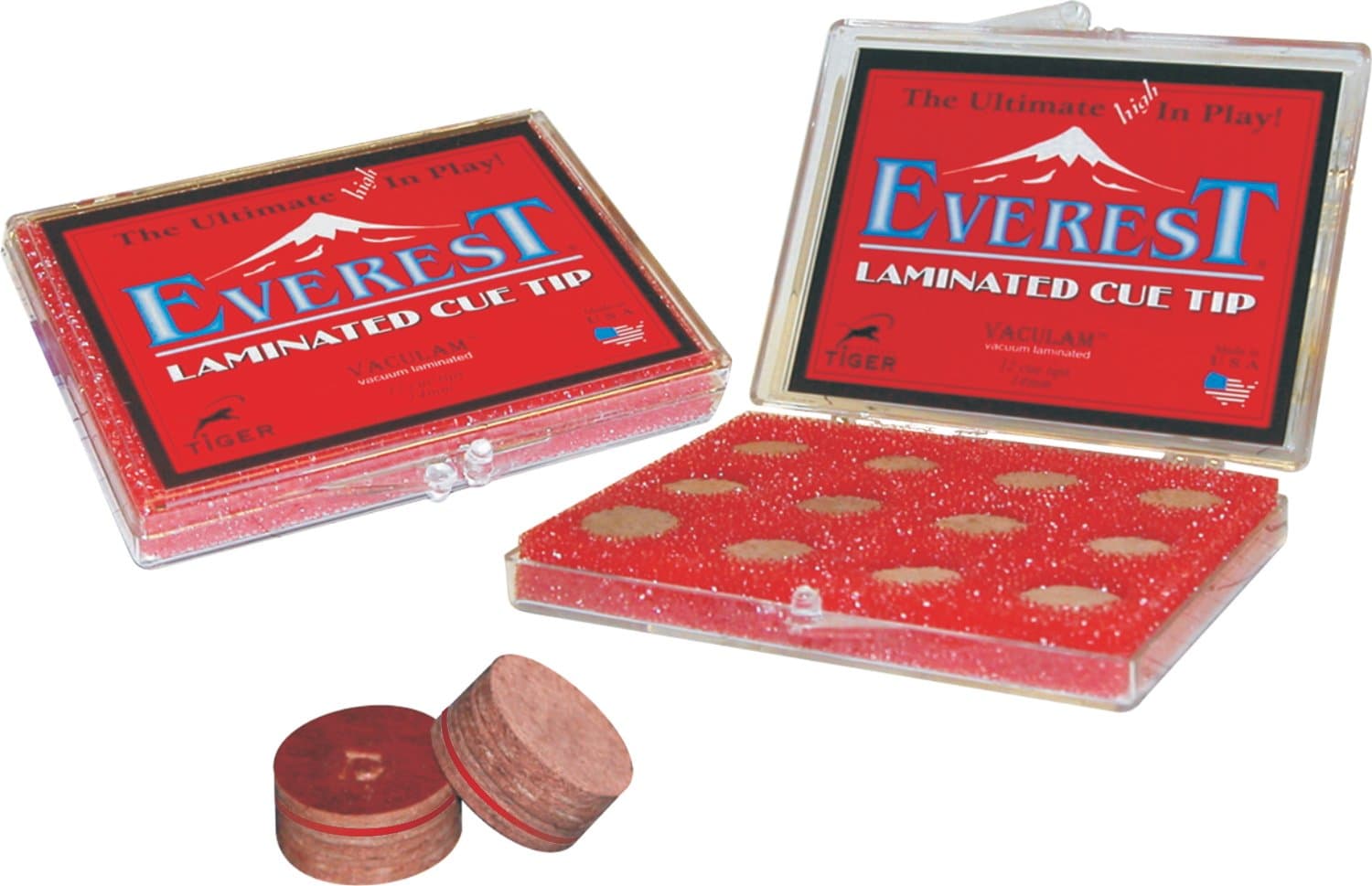 Tiger Everest Laminated 14 mm Leather Billiard/Pool Cue Tips, Medium Hardness, Box of 12