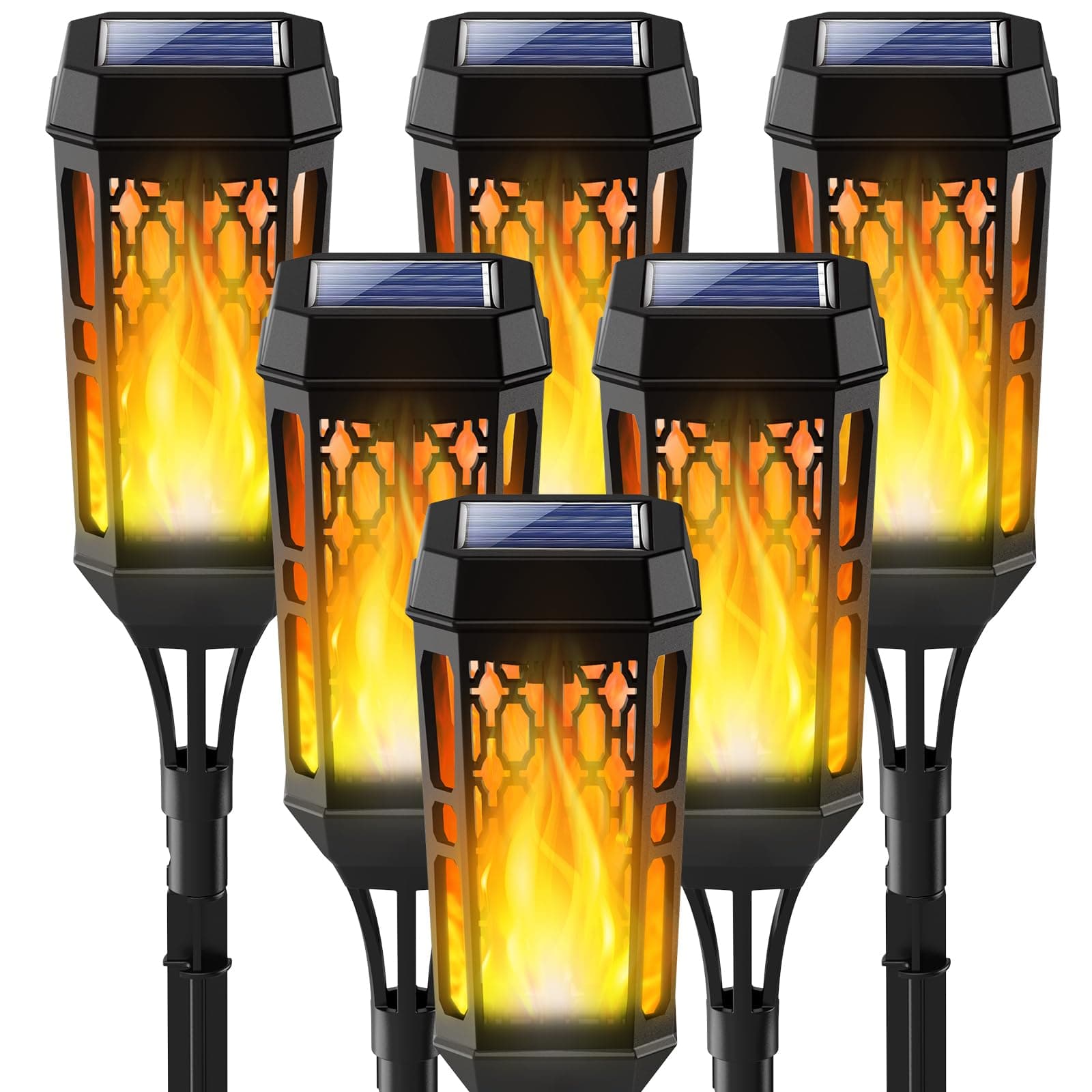 Solar Lights, 6 Pack Solar Flame Lights, IP65 Waterproof Solar Flickering Dancing Lights,Landscape Lighting Auto On/Off for Outdoor Garden Patio Pathway Yard Driveway Halloween Decorative. (6)