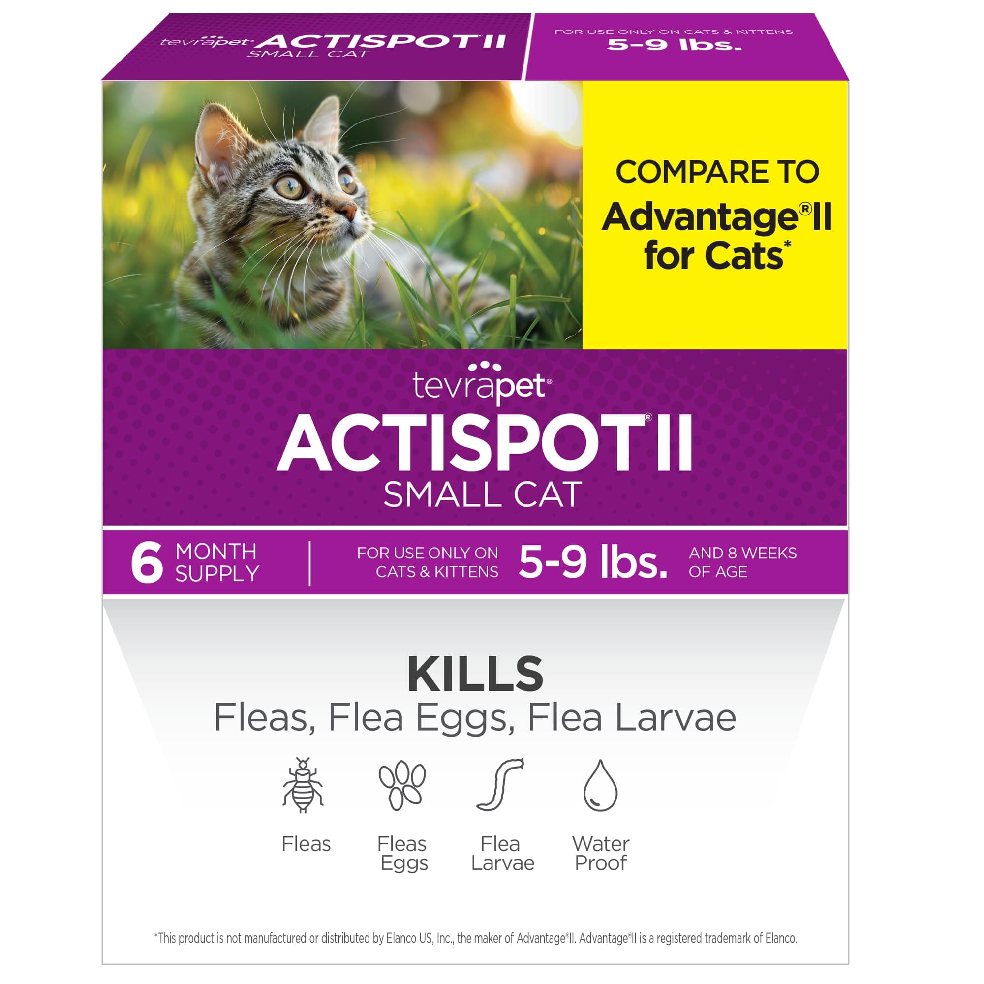 Actispot II Flea Treatment for Small and Medium Cats 5-9 lbs | 6 Doses | Powerful Prevention and Control, Clear