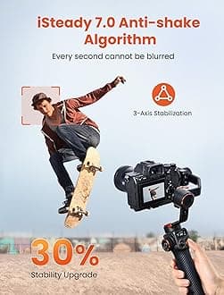 Hohem MT2 Camera Gimbal, 3-Axis Image Stabilizer, For Mirrorless, Pocket Cameras, Action Cameras, Smartphones, Automatic Tracking, Compatible with Canon, Sony, Panasonic, Nikon, Fujifilm, GoPro