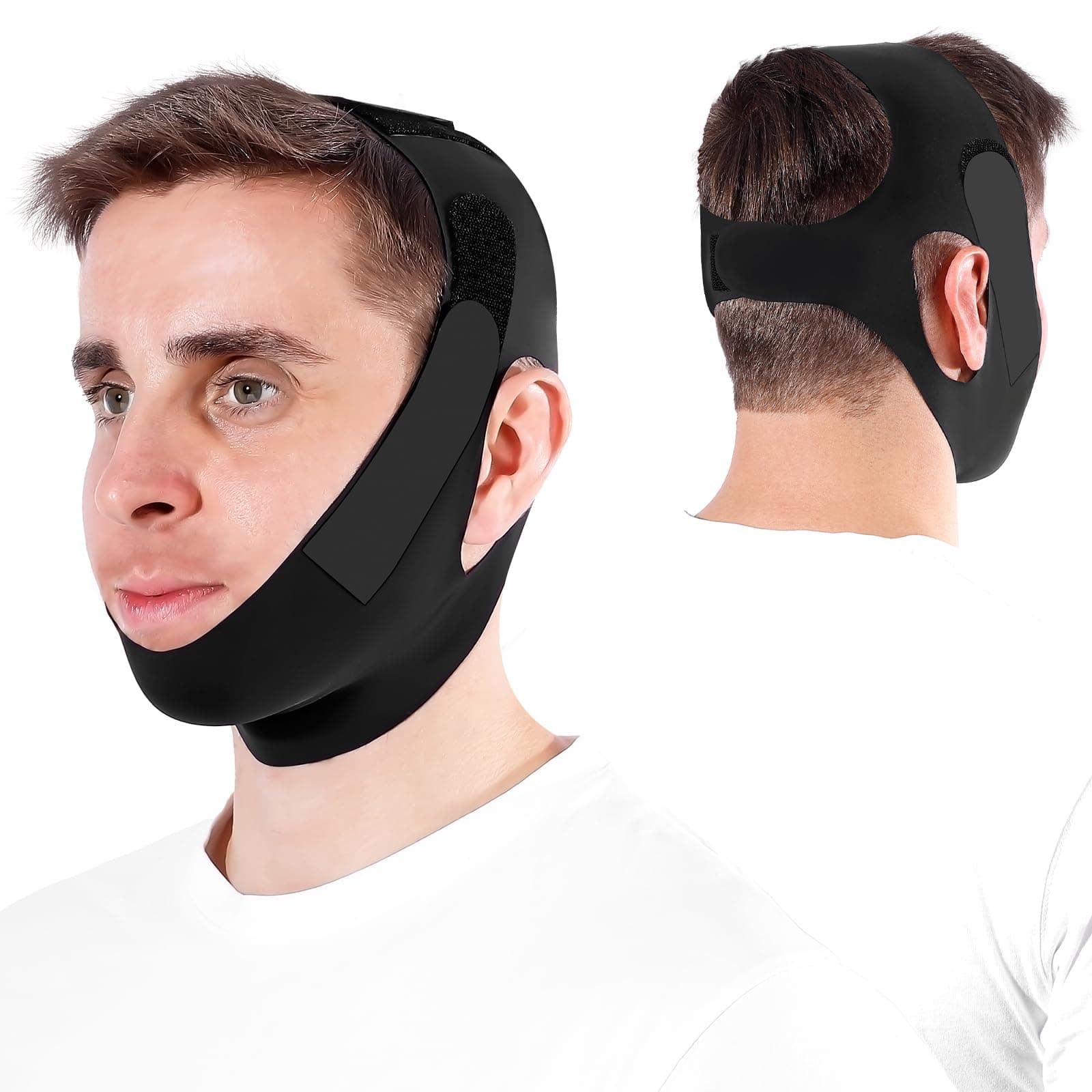 OHALEEP Chin Strap for Sleeping Comfortable Stop Snoring Solution, Snore Stopper Adjustable, Anti Snoring Devices Breathable and Reusable, Anti Snore Chin Strap for CPAP Users, Black, M