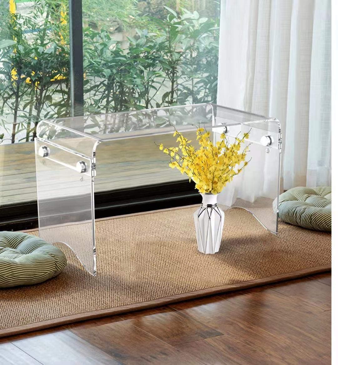 ONELUX (Flat Packed) Waterfall Acrylic Laptop Stand Table,Clear Bed Breakfast Table/Occasional Side Small Tables