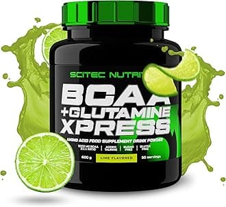 Scitec Nutrition BCAA + Glutamine Xpress – Essential Amino Acid Blend – with 5g 2:1:1 BCAAs – 5g Glutamine – Fortified with Taurine, 600 g, Lime