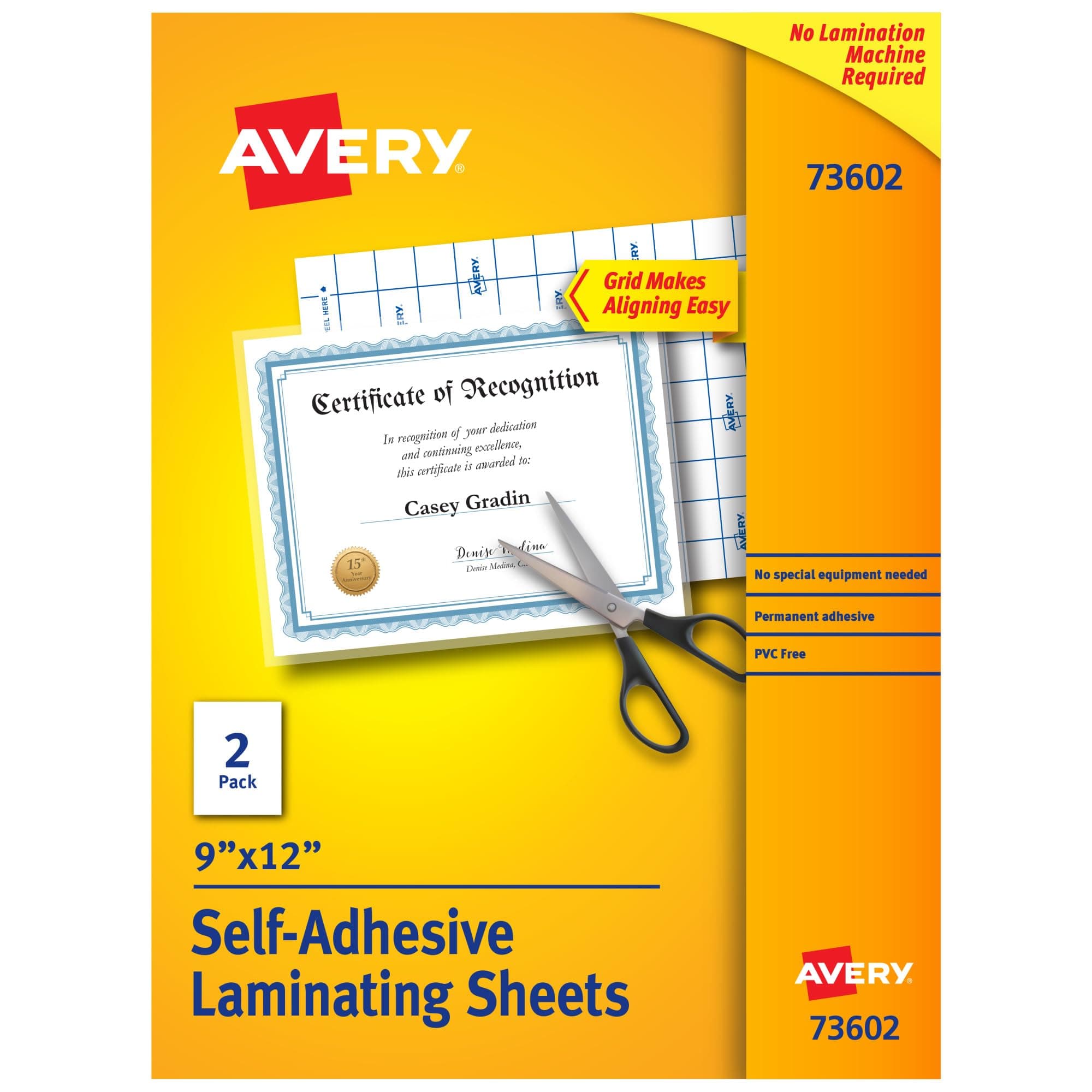 Avery Self-Adhesive Laminating Sheets, 9 x 12 Inches, Pack of 2 (73602) by Avery