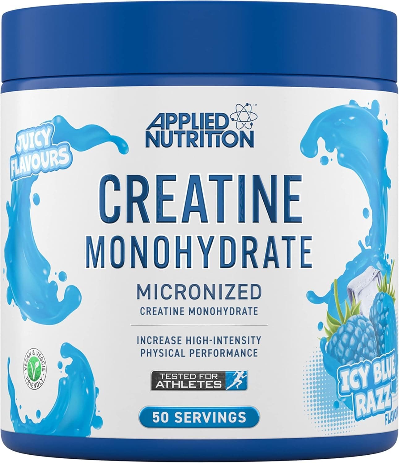 Applied Nutrition Creatine Monohydrate Powder 250g – 100% Micronized Creatine – 5g per Serving – Supports High-Intensity Performance – ICY Blue Razz – 50 Servings