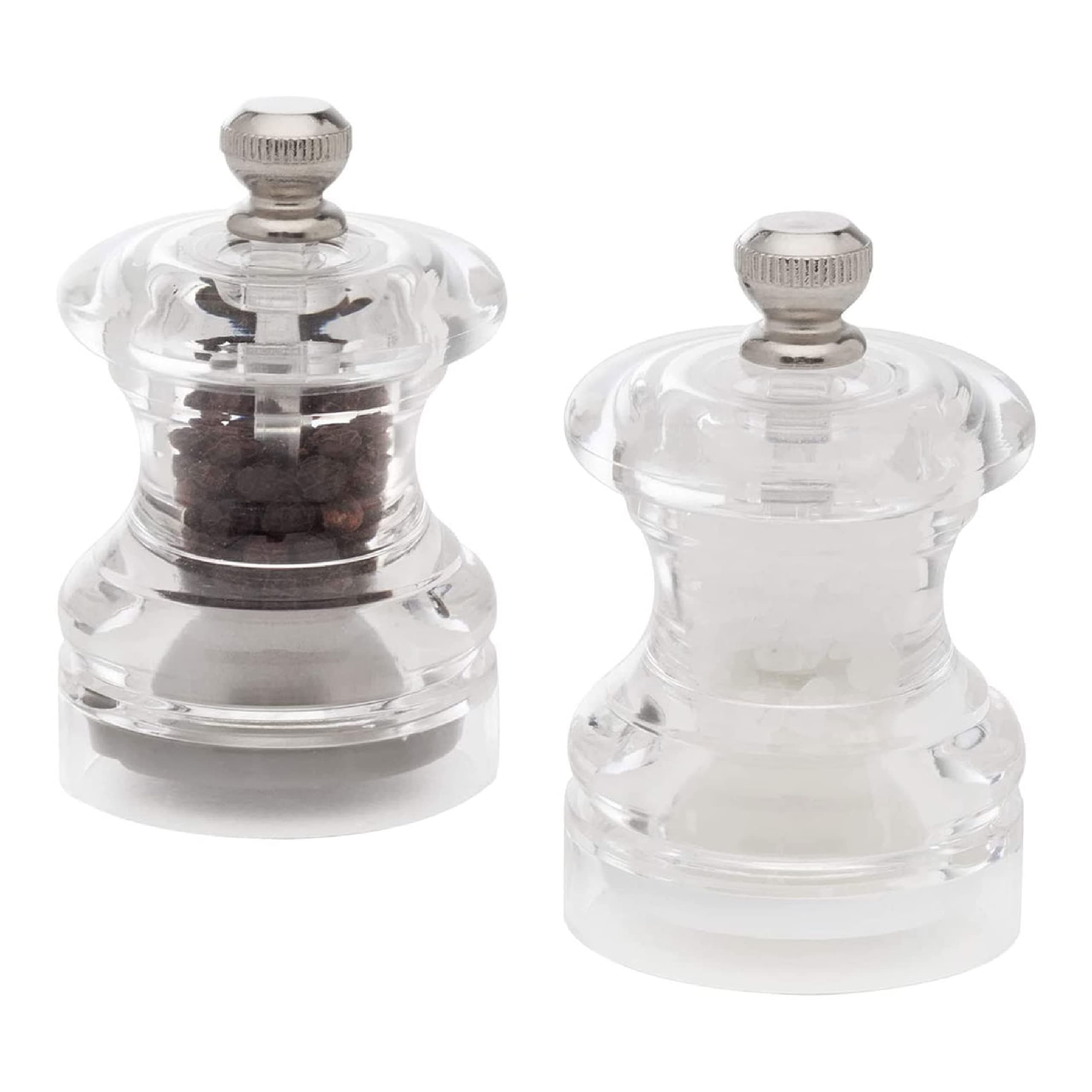 Cole & Mason Button Mini Salt & Pepper Mill Gift Set - Mini Travel Salt & Pepper Grinders - Adjustable Spice Tools - Refillable Salt & Pepper Mills - Hand Wash Kitchen Tool - Clear Acrylic