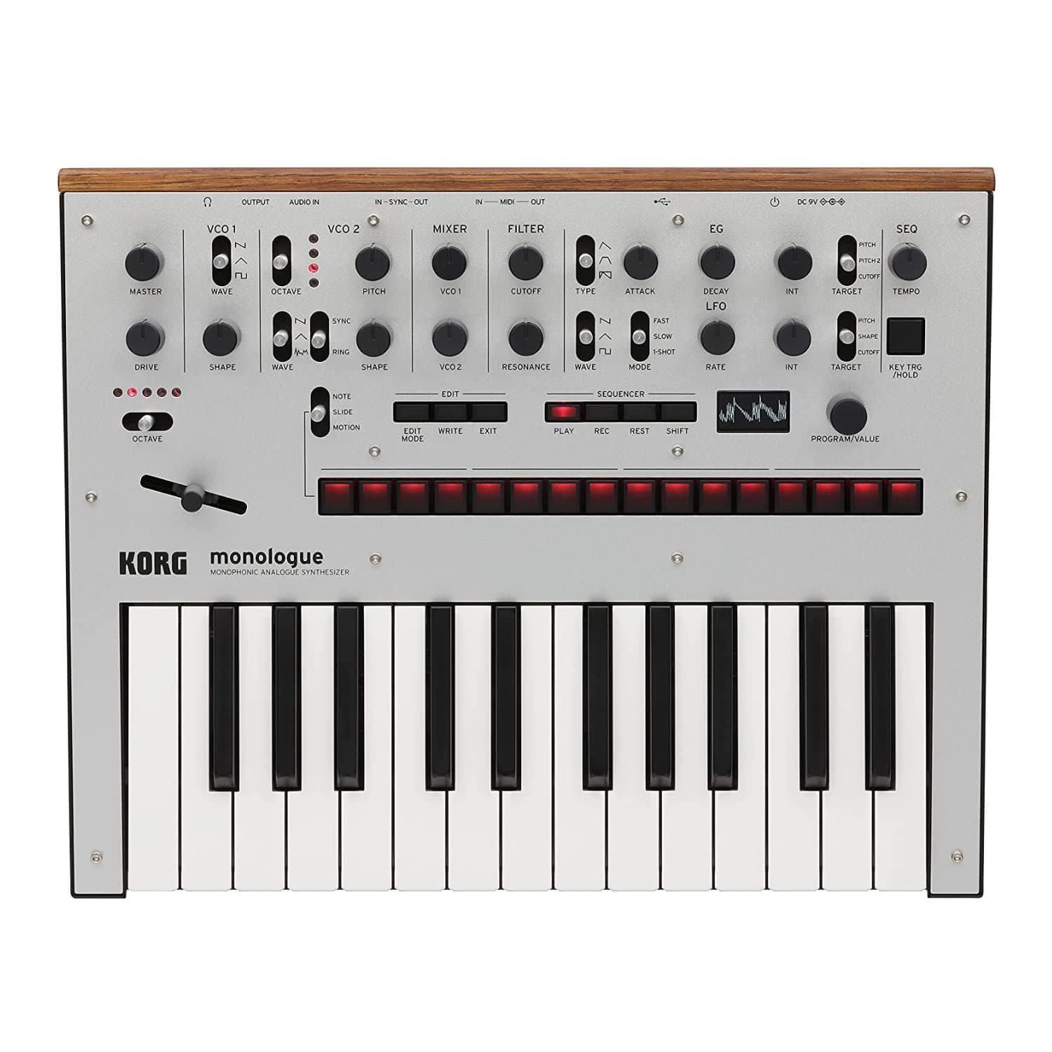 Korg monologue Monophonic Analog Synthesizer w/ 16-step Sequencer and OLED Oscilloscope - Silver