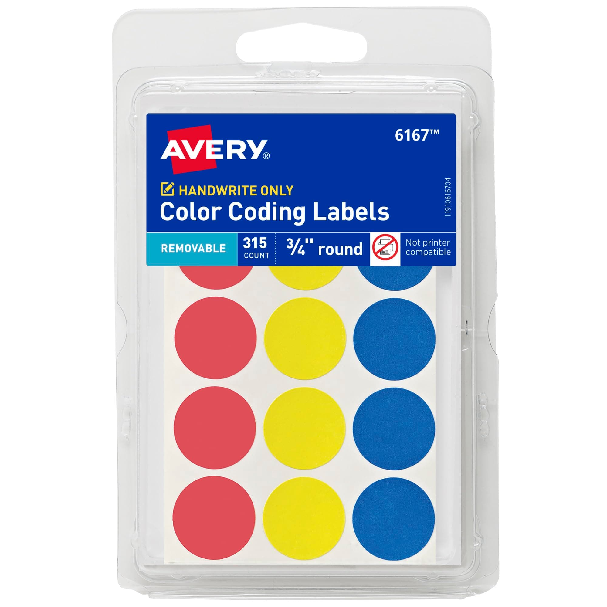 Color-Coding Removable Labels, 3/4 Inch Round Labels, Assorted Colors, Non-Printable, 315 Dot Stickers Total (6167)