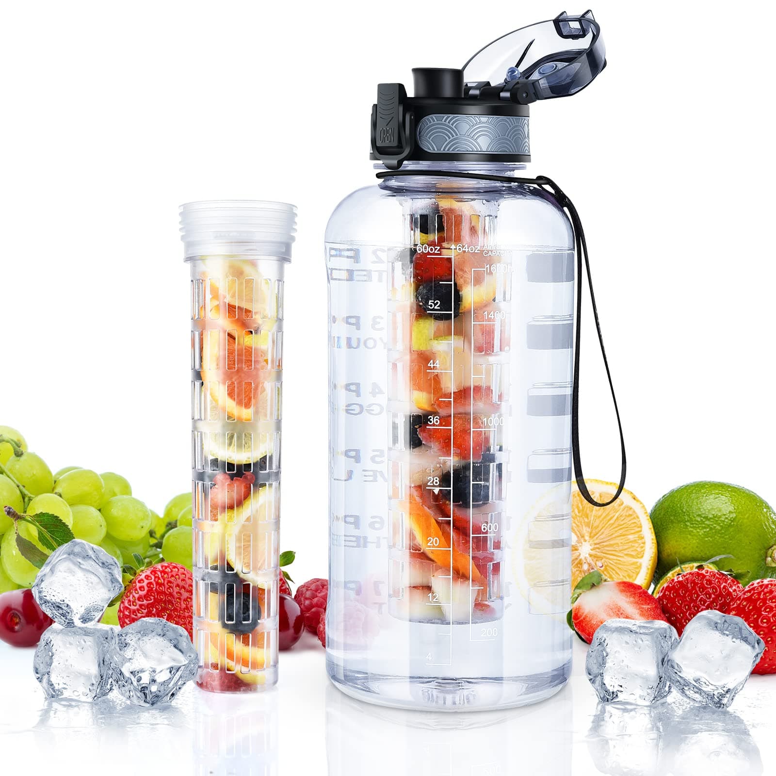 UTEBIT Fruit Infuser Water Bottle - 68 OZ Leakproof Plastic Infusion Bottle With Straw for Gym, Camping, Travel, Outdoor