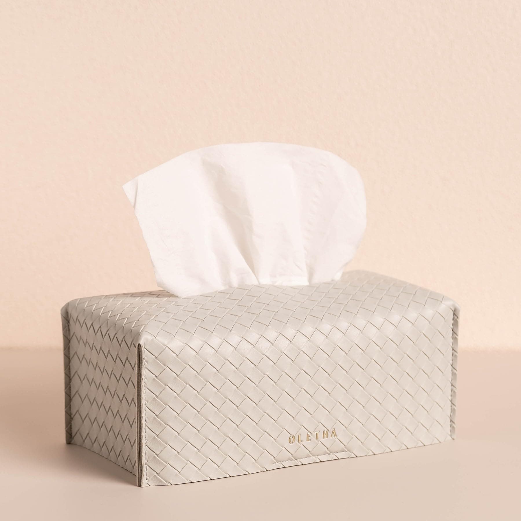 OLETHAAesthetic Rectangle Tissue Box Cover, Medium Flat Box Tissues Holder Rectangular, Woven Textured, Grey