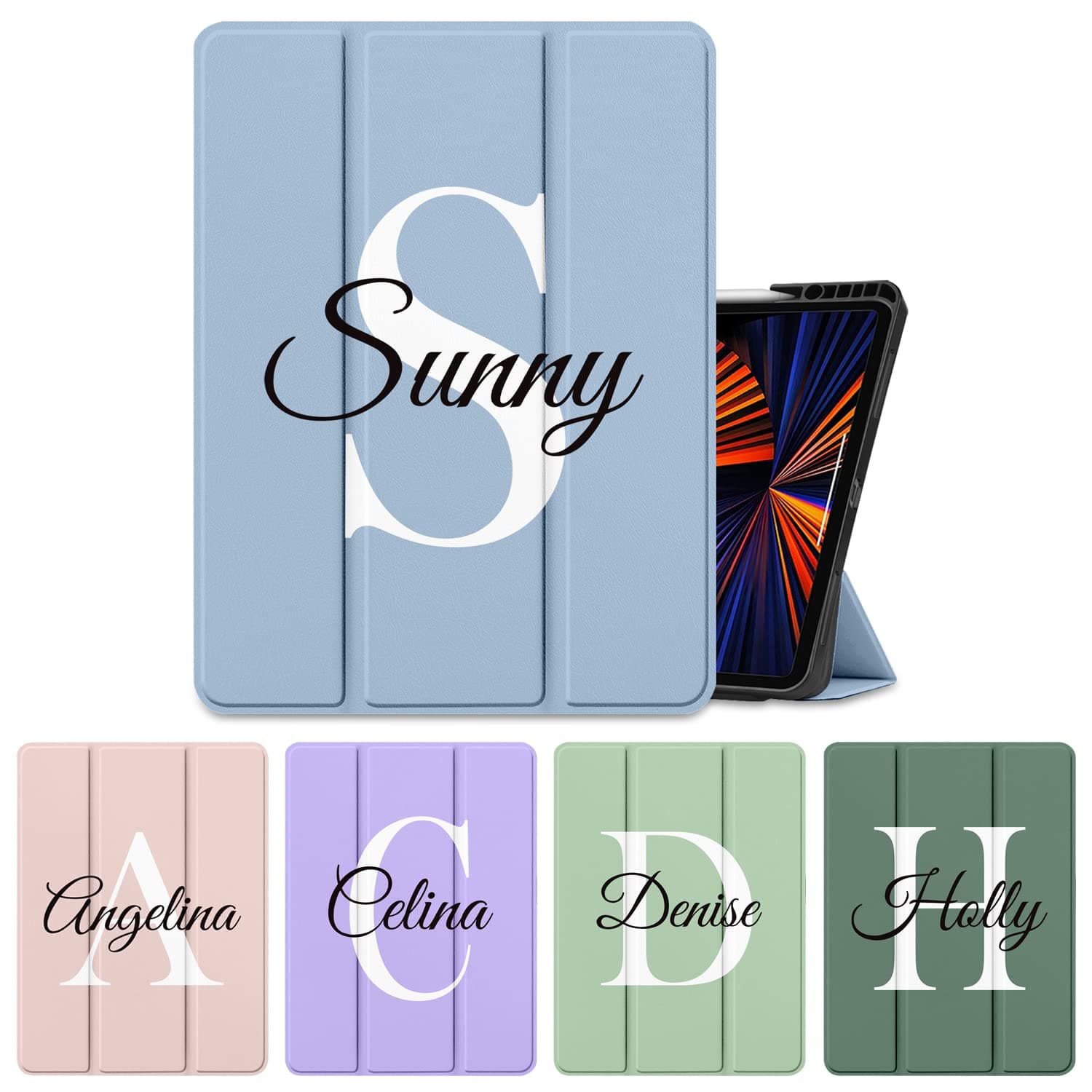 MEEgoodo Custom Personalized Name Case for iPad Air Case 10.9 inch 5th Generation 2022 and 4th Generation 2020, Trifold Stand Soft TPU Cover,Customized Gift Support 2nd Pencil Charging Auto Wake/Sleep