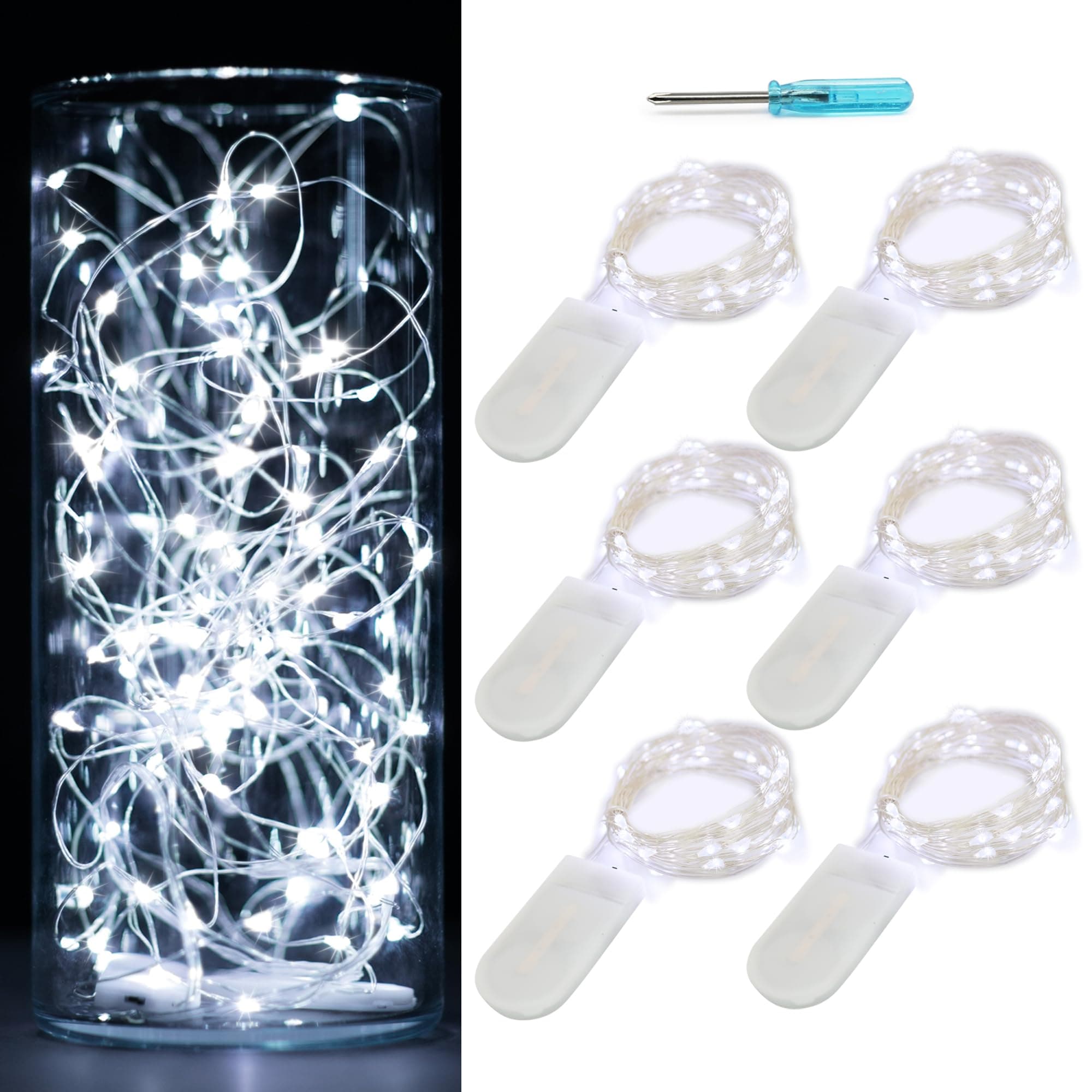 OakHaomie 6 Pack Fairy Lights Battery Operated No Remote LED Starry String Lights 30 Micro Starry LEDs on 10ft Copper Wire Light for DIY Wedding Centerpiece Table Decorations (Cool White)