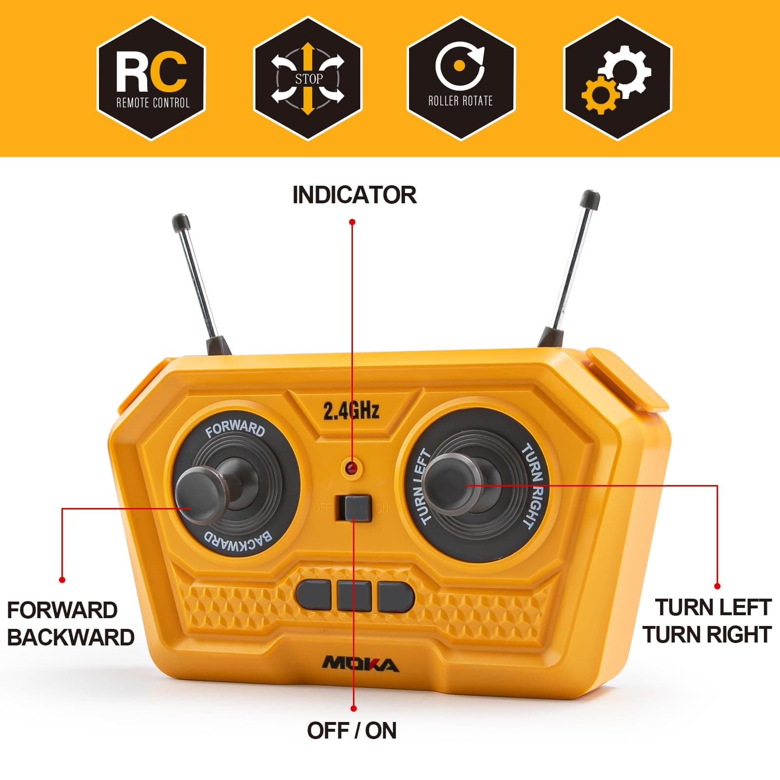 2.4G Remote Control Road Roller Toys, RC Engineering Roller Truck for Boys, Construction Vehicles Model Toy Gift for Toddlers 3-5