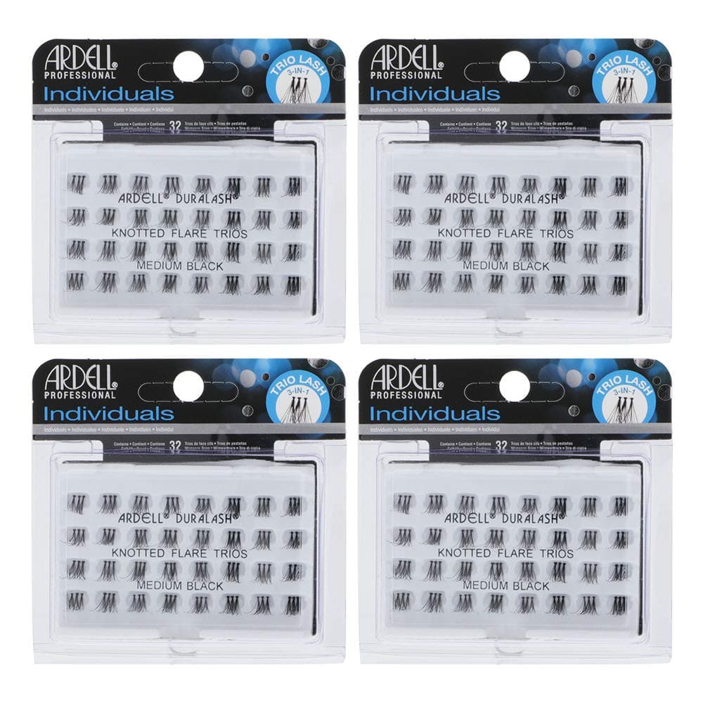 - False Eyelashes Individual Lashes Trios Medium Black, Reusable DIY Lash Clusters, Eyelash Extensions, 4 Pack