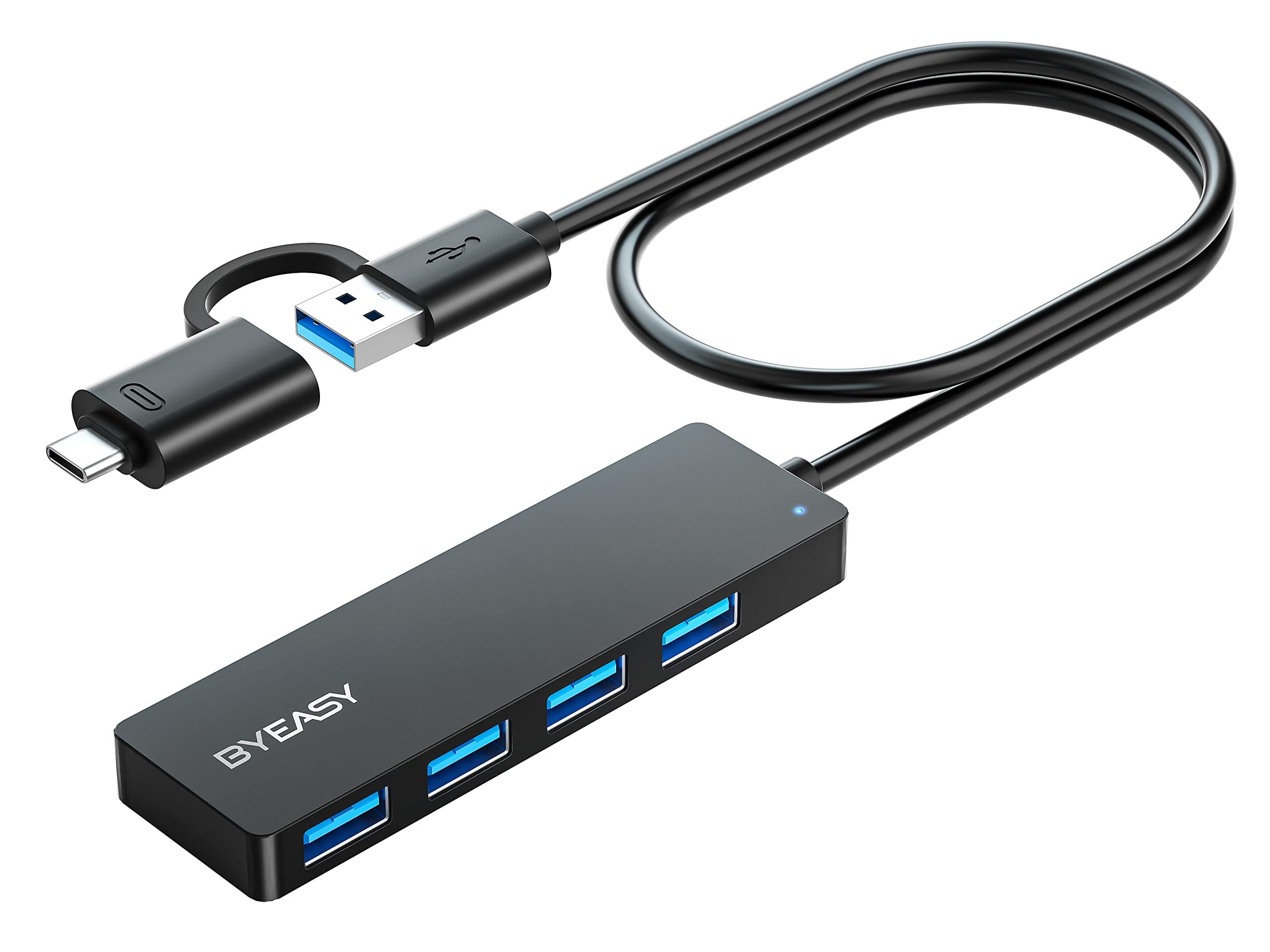 BYEASY USB Hub, USB 3.1 Type-C to USB-A 3.0 Hub with 4 Ports and 2ft Extended Cable, Ultra Slim Portable USBC Splitter for MacBook, Mac Pro/Mini, iMac, PS5, Surface Pro, Flash Drive(Black)
