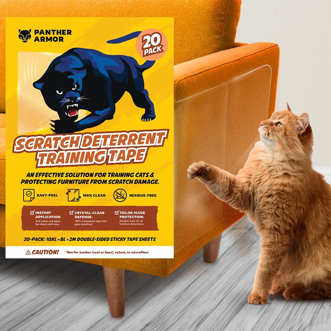 20 Pack Cat Scratch Furniture Protector Tape Sheets, Double-Sided Sticky Training (10 XL, 8 Large, 2 Medium), Anti-Scratch Couch & Sofa Guard,Clear,Not for Leather, Velvet, Microfiber