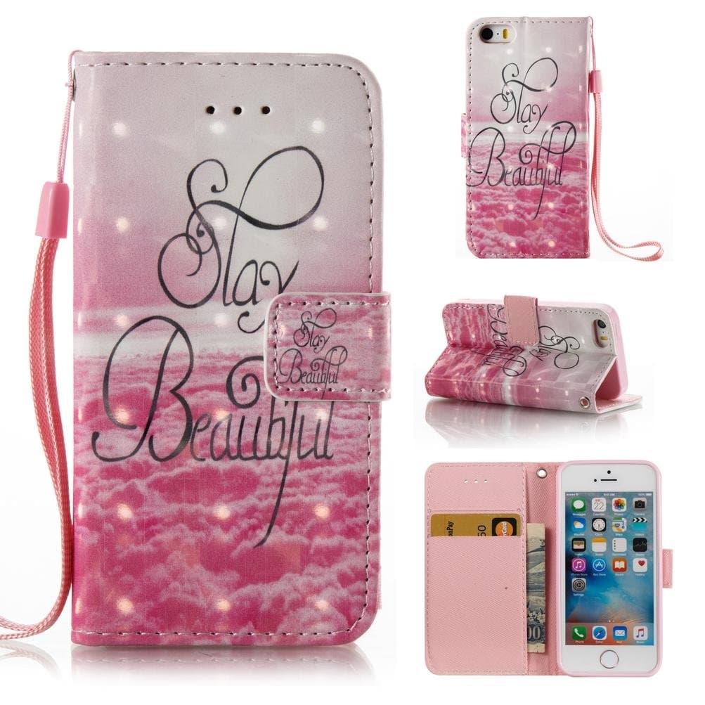 iphone se case, Wrist strap Magnetic Wallet Case Lightweight Flip Folio Cover bumper Built in Credit Card Slot Protective skin for iphone se-sea