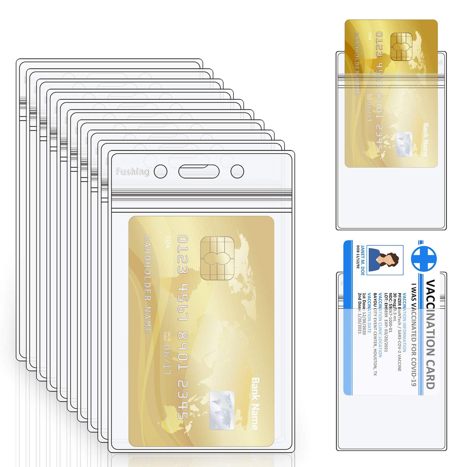 Fushing 50Pcs Extra Thick ID Badge Holders, Exclusive Double-deck Clear Plastic Vertical Name Tag Badge ID Card Holders, Single Layer Thickness 0.4mm Thicker 60% Than Standard 0.25mm