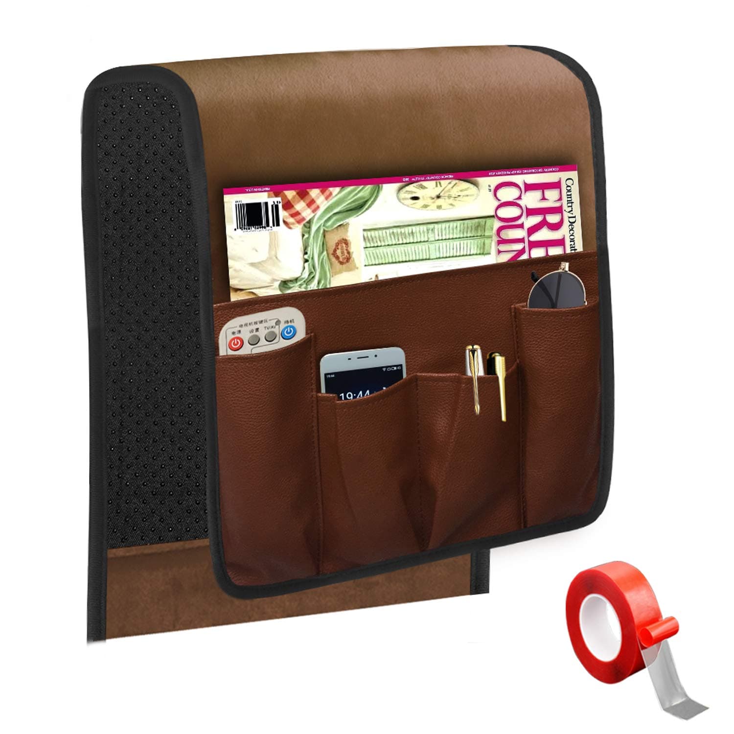 TALC Non-Slip Sofa Recliner Remote Control Holder, Waterproof Soft Sofa Chair Couch Armrest Organizer with 7 Pockets Armchair Caddy for Tablets, Phones, Book, Magazines, Ipad, Remotes (Brown)