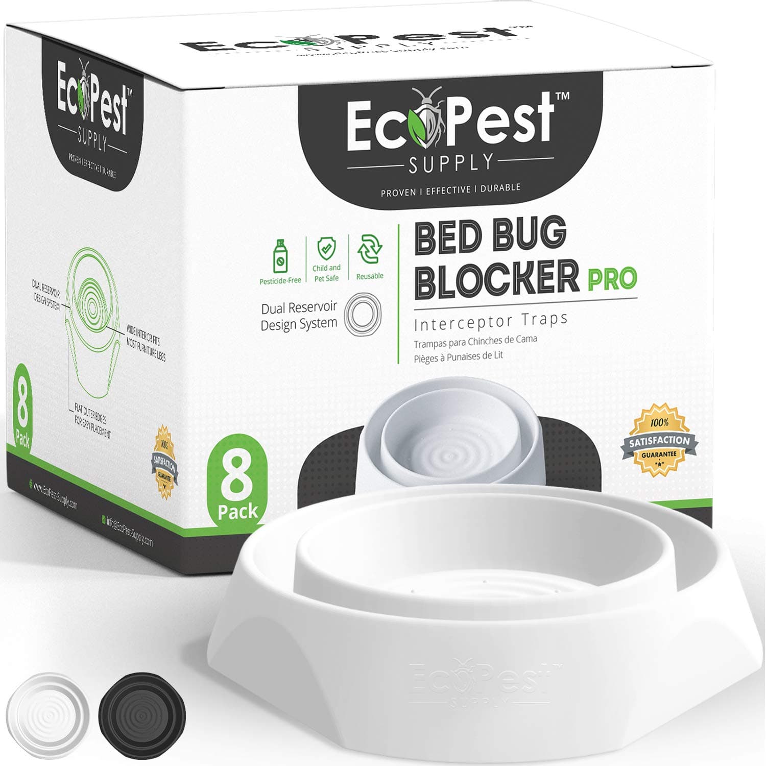 Bed Bug Deterrent - 8 Pack | Bed Bug Blocker (Pro) Stopper Device (Black) | Traps and monitors and detects bugs in bed feet