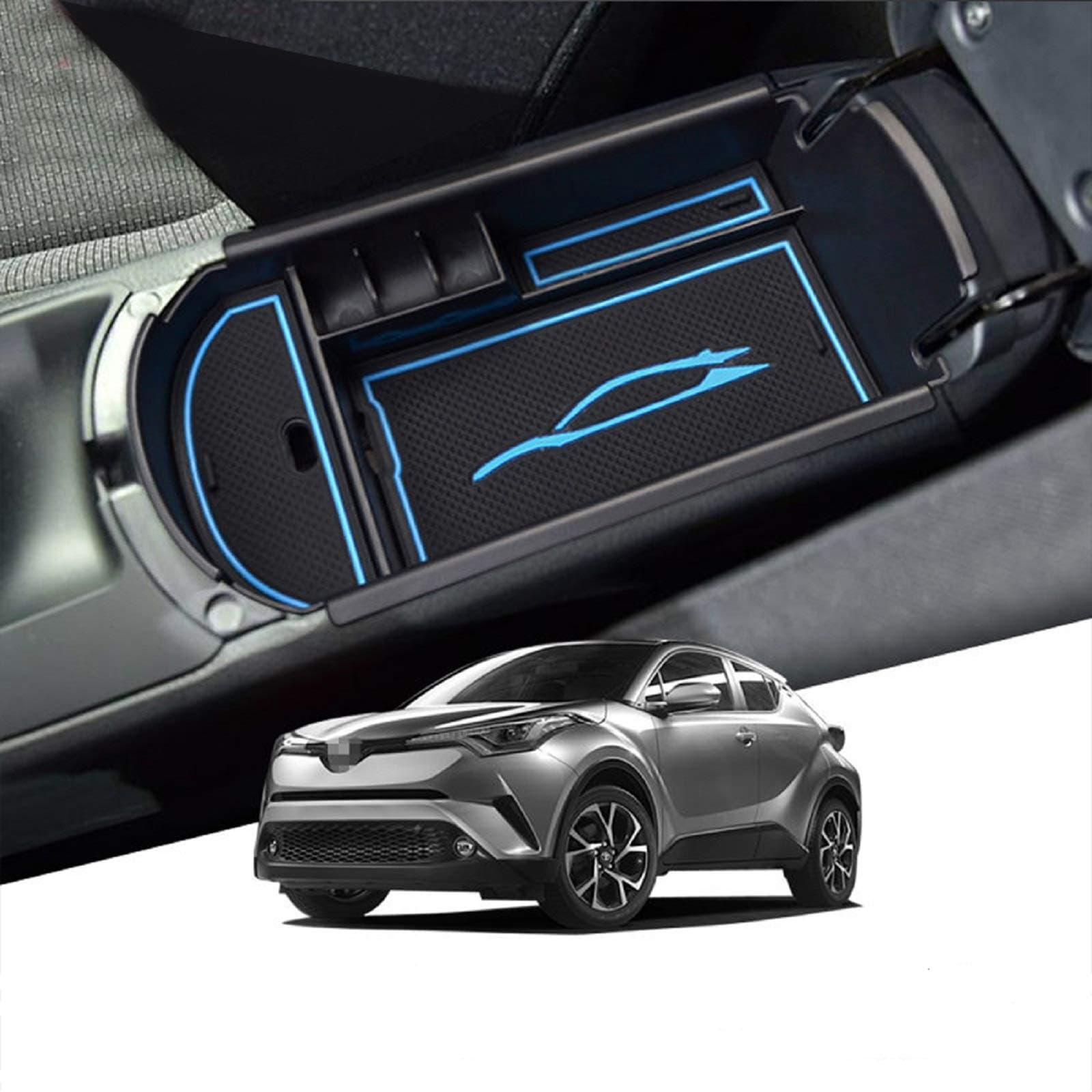 LFOTPP Car Armrest Organizer for C-HR CHR, Center Console Arm Rest Tray, Glove Compartment Storage Box Interior Accessories Blue
