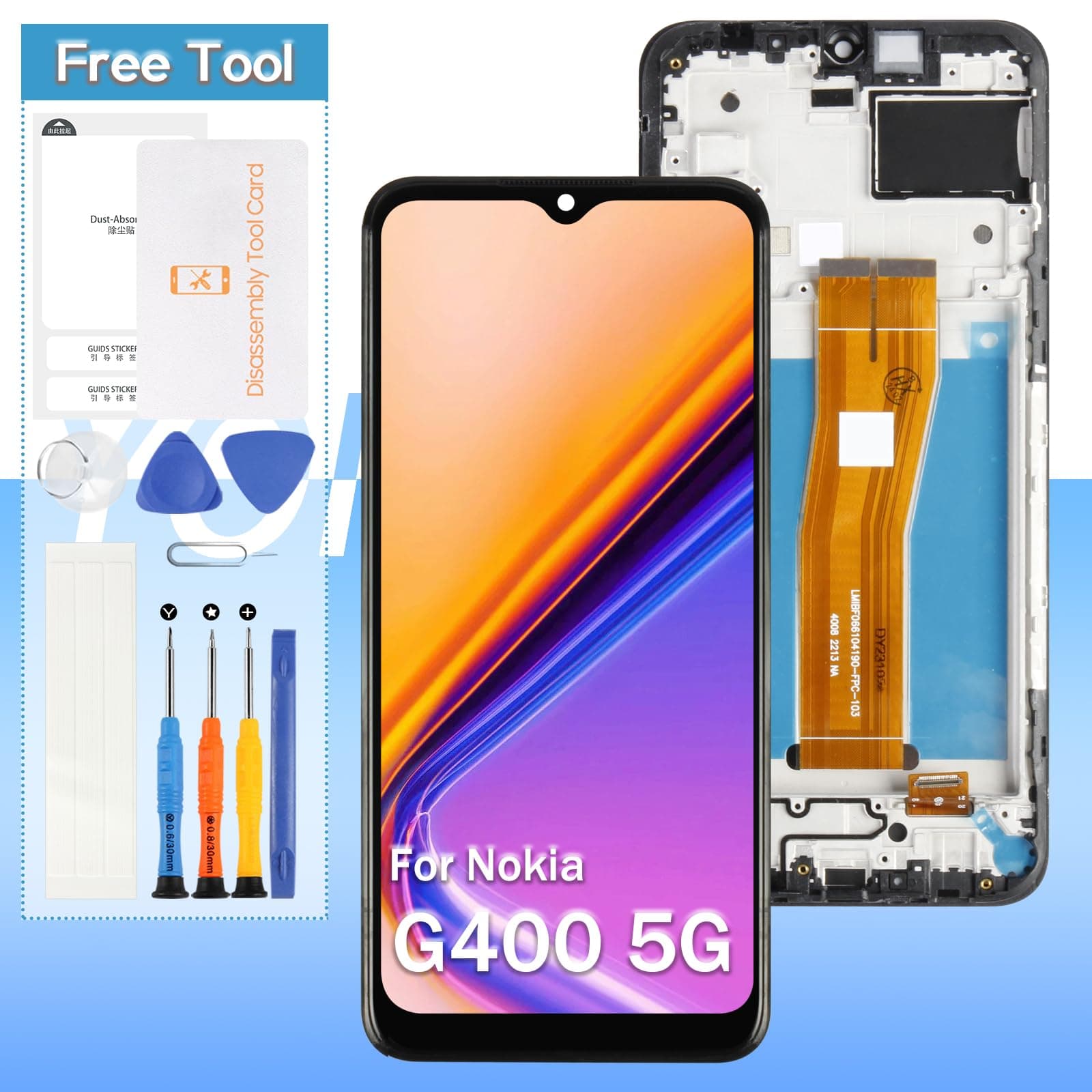 Yondista LCD Screen Replacement with Frame for Nokia G400 5G Display Touch Digitizer Glass Assembly - Black - Tools