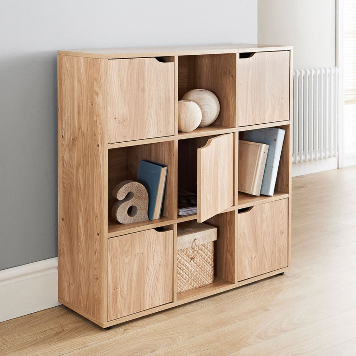 Top Home Solutions® Oak Finish 9 Cube 5 Door Shelf Books CDs & DVDs Wooden Storage Display Unit