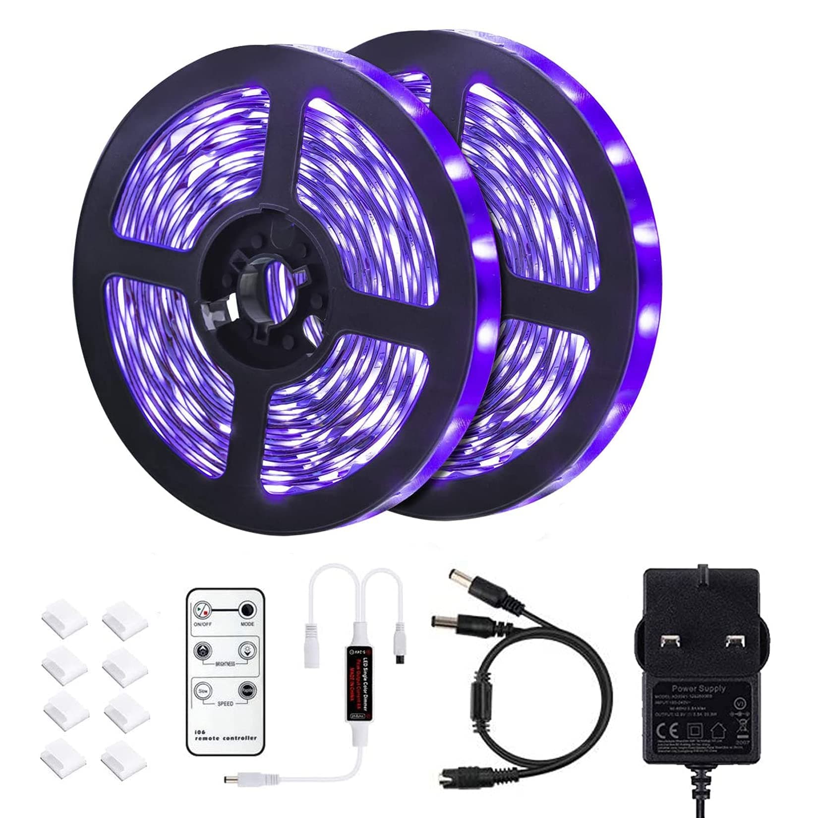 10M UV Light Strip Black Light with Remote Control 395nm 600 LEDs 12V/3A Flexible Blacklight Fixtures for Halloween Party Body Paint Bedroom Decor Blacklight Parties Stain Detector UV Poster(33ft)