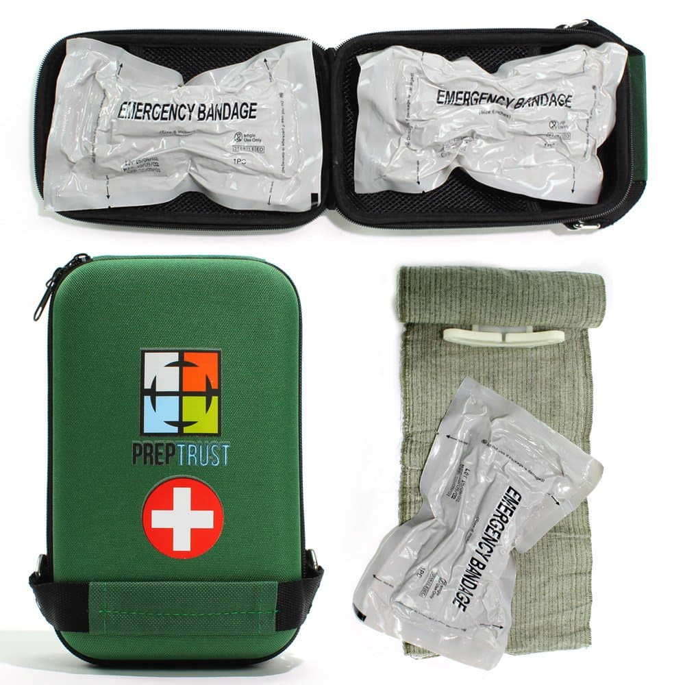 Emergency First Aid Israeli Battle Dressing Compression Bandage, (Two 6 Inch Bandages with Case-Green)
