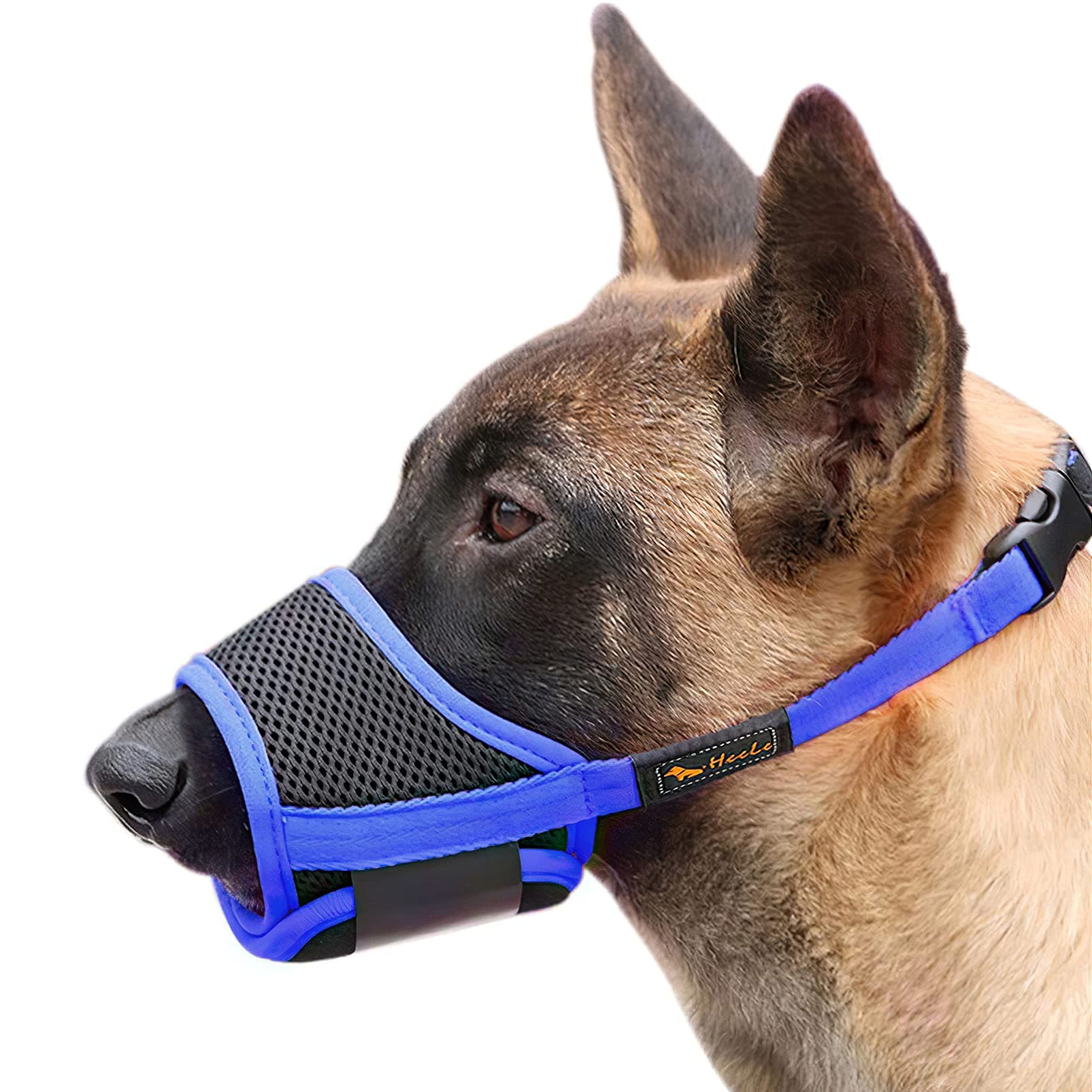 HEELEDog Muzzles Breathable Mesh and Durable Nylon with Adjustable Loop and Soft Pad Dog Training Muzzle Prevent for Barking, Biting and Chewing (Blue, M)