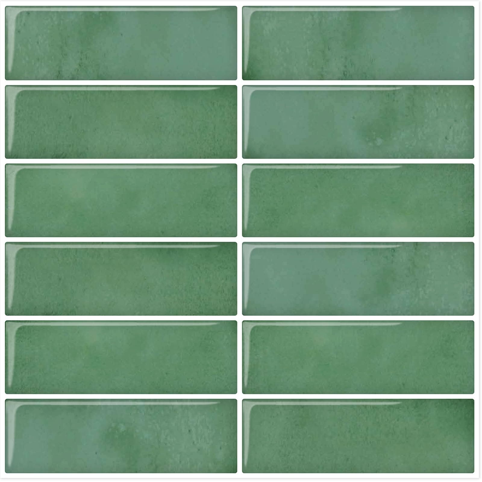DEWOO Green Peel and Stick Backsplash Subway Wall Tile for Kitchen Bathroom, Thin 10-Sheet (12"×12")