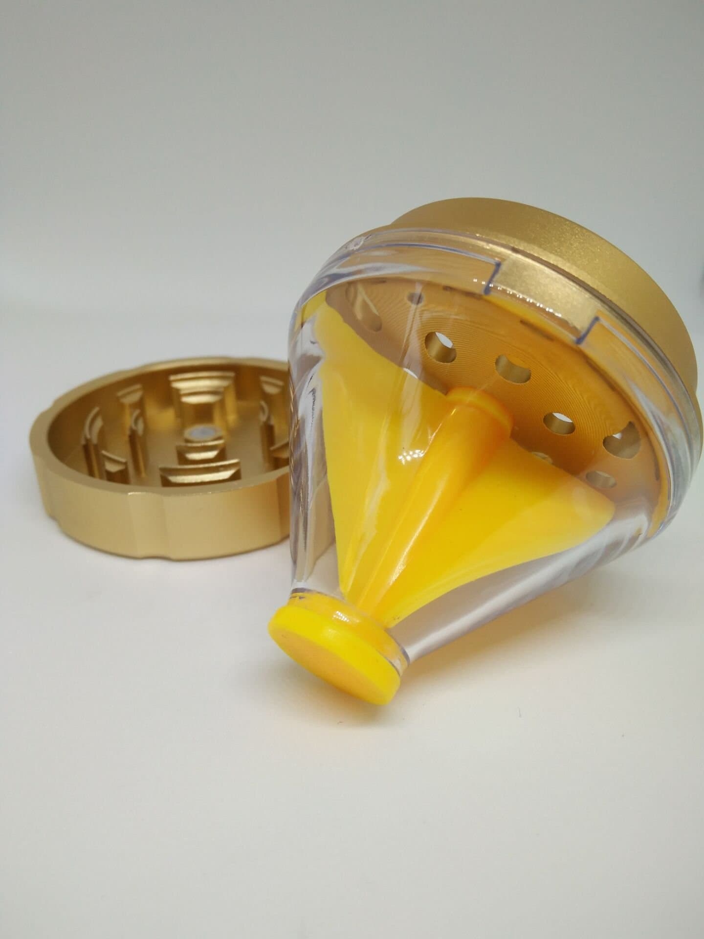 Pre-Roll Cone Grinder - Metal/Plastic - Acrylic Grinder - Cone Rolling Machine - Cone Rolling Papers - Magnetic Funnel Herb Grinder (Gold)