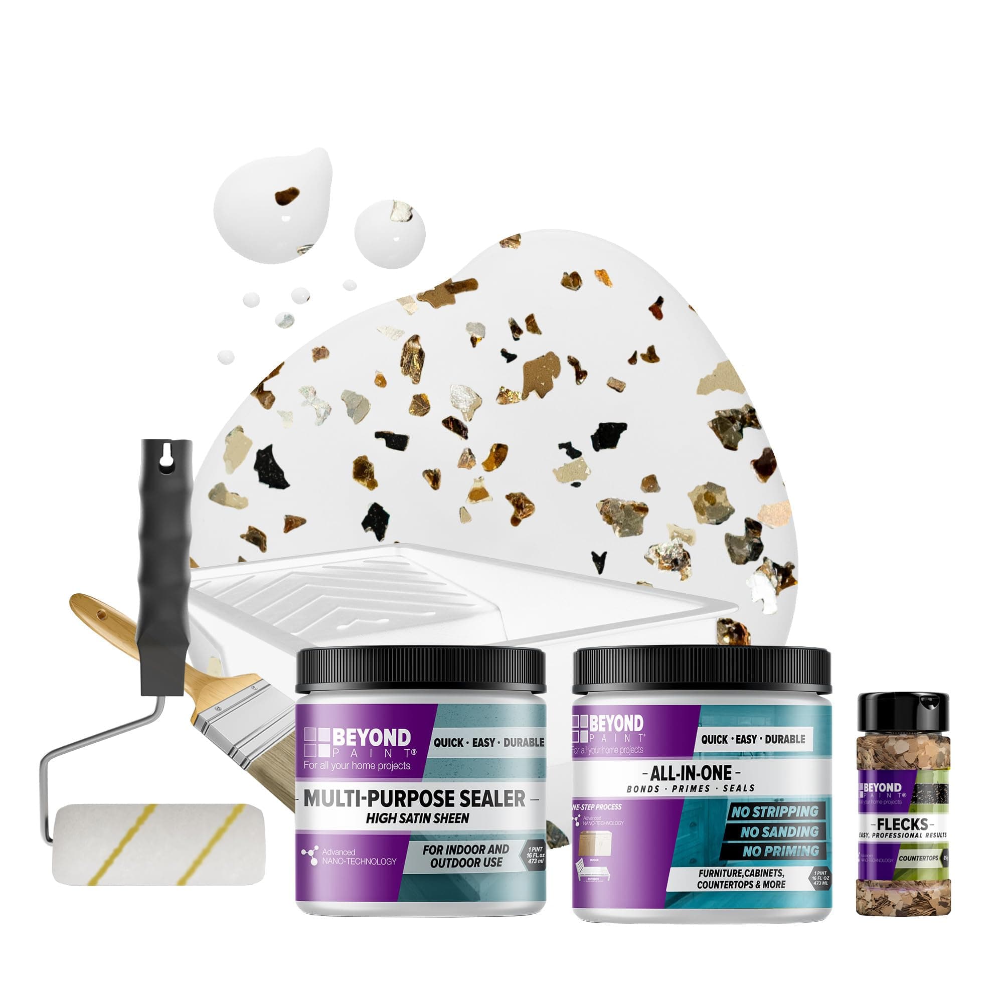 Beyond Paint Oxford Bronze Flecks Ceiling Makeover Kit with Paint, Sealant, Stains and Countertop Tools, Bright White