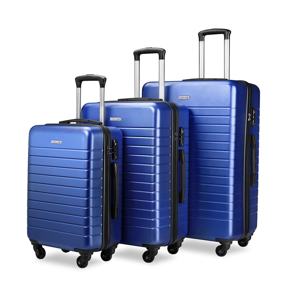 Luggage Sets Spinner Hard Shell Suitcase-3 Piece(20" 24" 28") (BLUE-@)